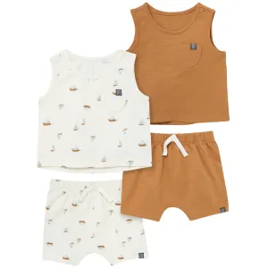 4-Piece Baby Boys Ivory Sailboats Sleeveless Shirts and Shorts Set Gerber Childrenswea