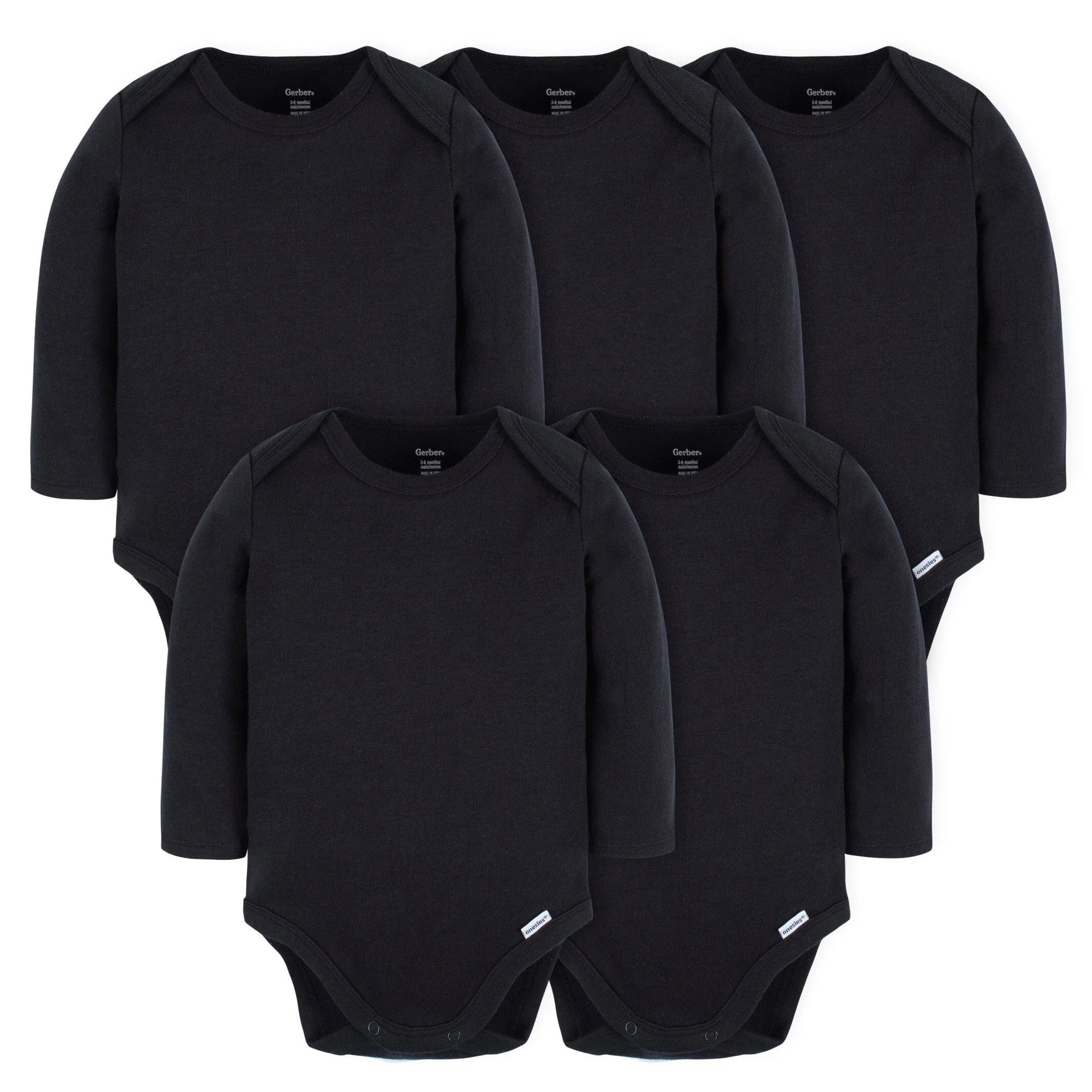5-Pack Baby Black Premium Long Sleeve Onesies Bodysuits Gerber Childrenswea