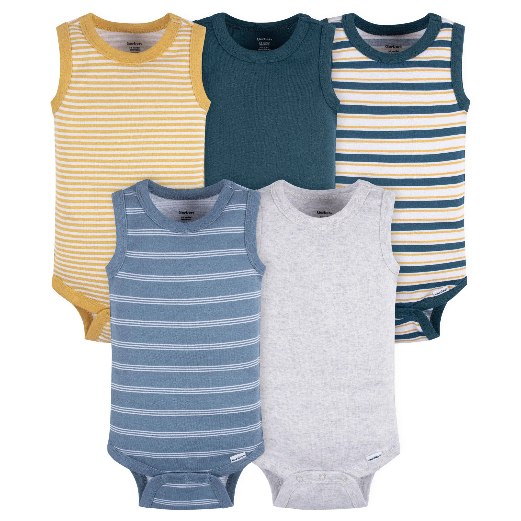 5-Pack Baby Boys Stripes Sleeveless Onesies Bodysuits Gerber Childrenswea