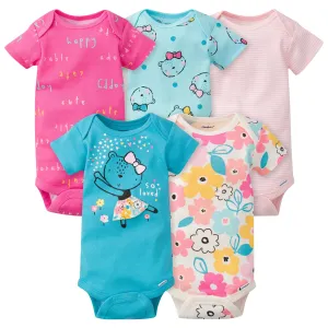 5-Pack Baby Girls Bear Short Sleeve Onesies Bodysuits Gerber Childrenswea