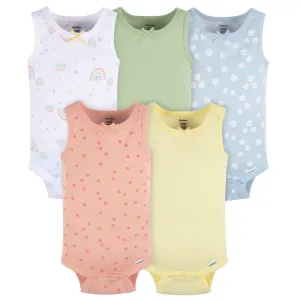 5-Pack Baby Girls Flowers & Rainbows Sleeveless Onesies Bodysuits Gerber Childrenswea
