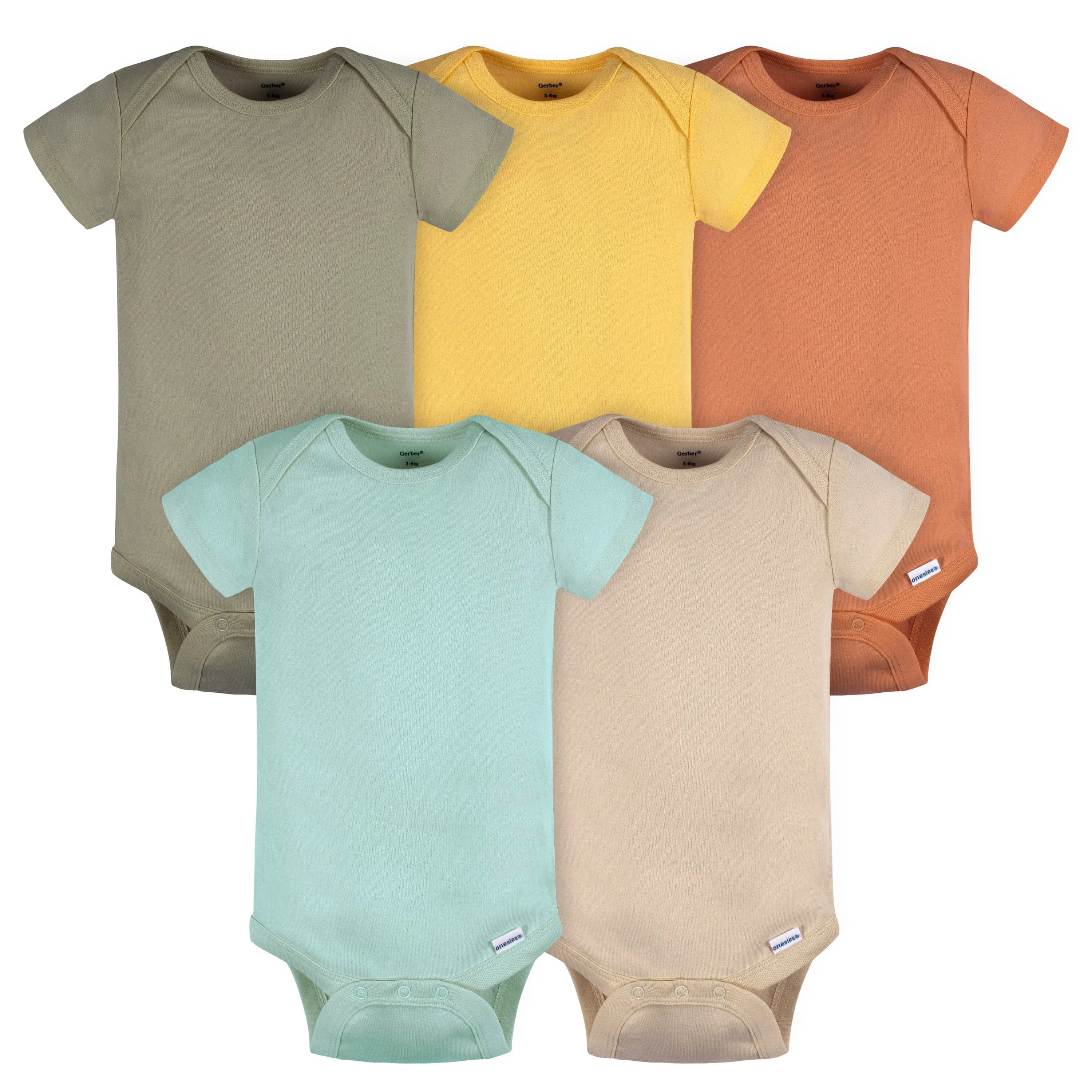 5-Pack Baby Neutral Green/ Brown Short Sleeve Onesies Bodysuits Gerber Childrenswea