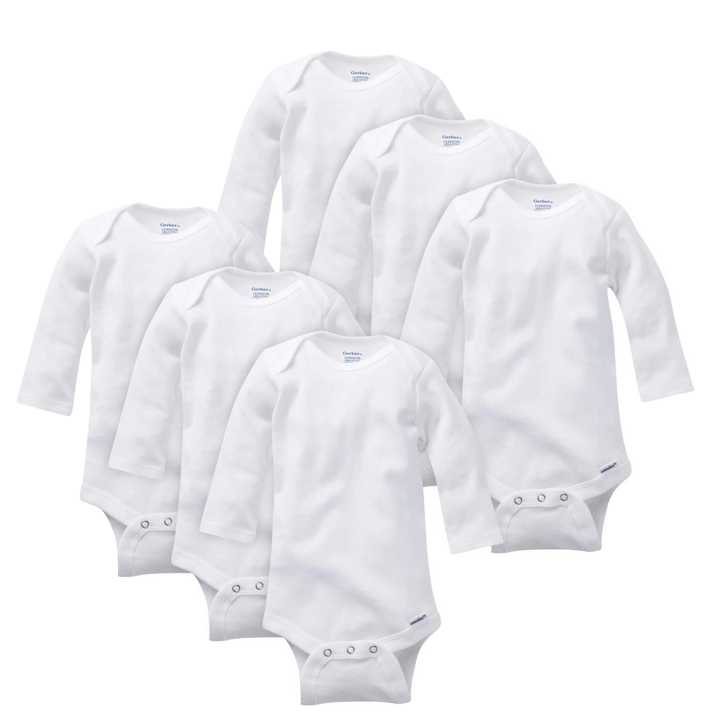 6-Pack Baby White Long-Sleeve Onesies Bodysuits Gerber Childrenswea