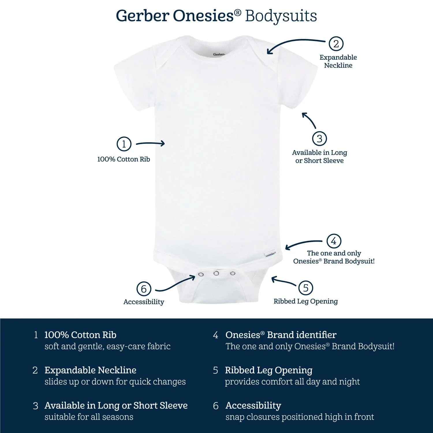 6-Pack Mitten Cuff Baby Onesies Bodysuits Gerber Childrenswea