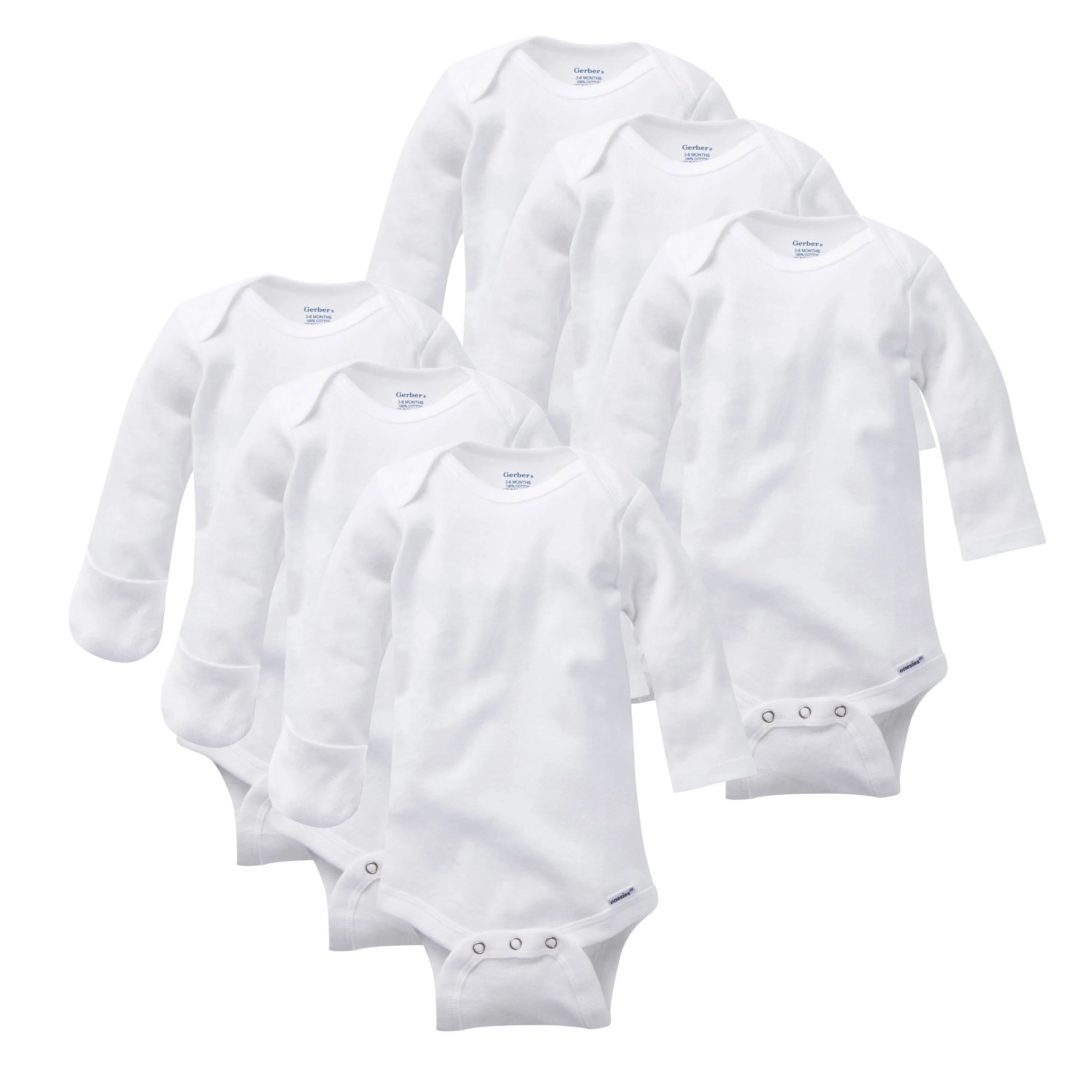 6-Pack Mitten Cuff Baby Onesies Bodysuits Gerber Childrenswea