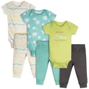 6-Piece Baby Neutral Milk Dinner Onesies and Active Pant Set Gerber Childrenswea