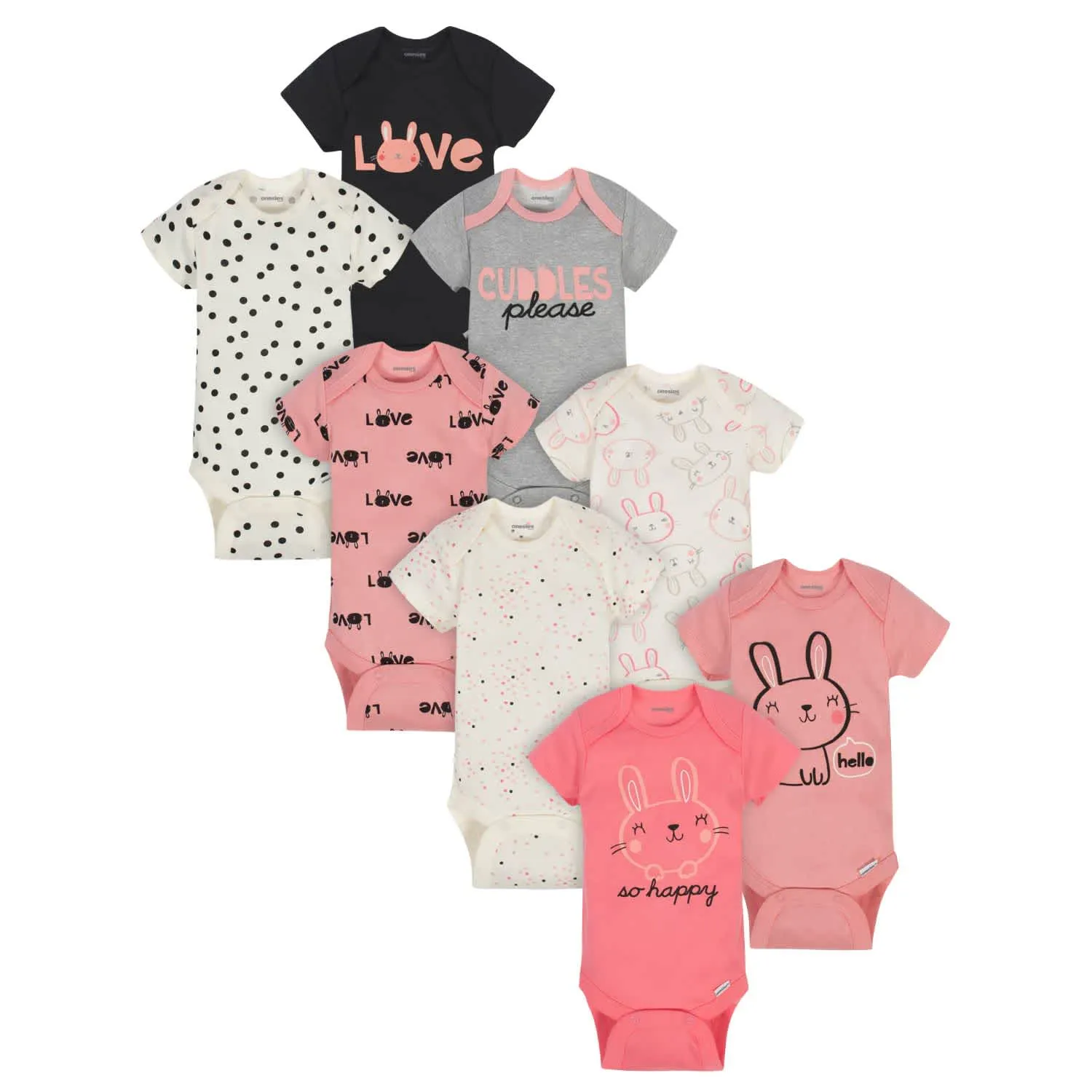 8-Pack Baby Girls Bunny Onesies Brand Bodysuits Gerber Childrenswea