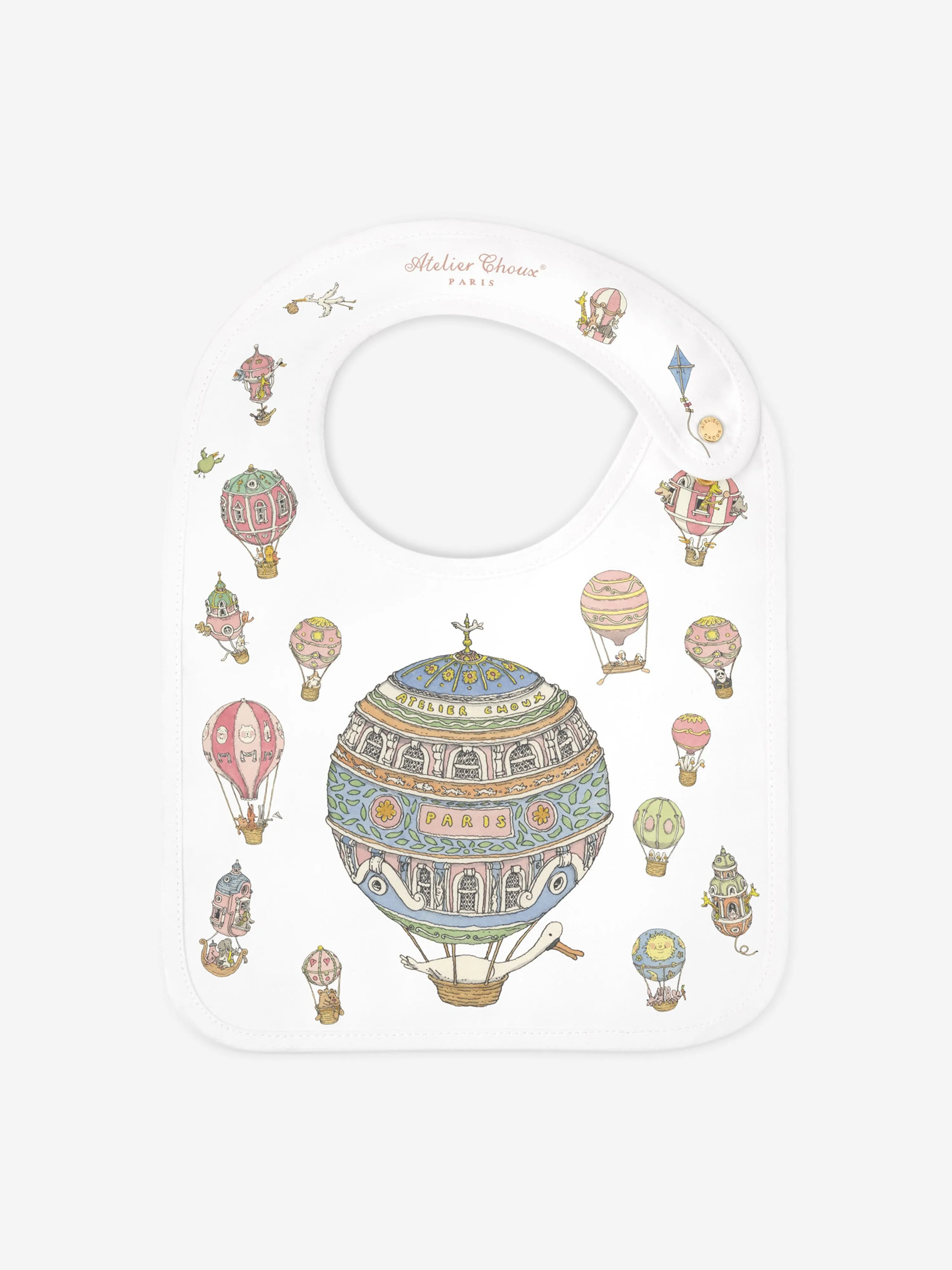 Atelier Choux Baby Satin Hot Air Balloons Bib in White