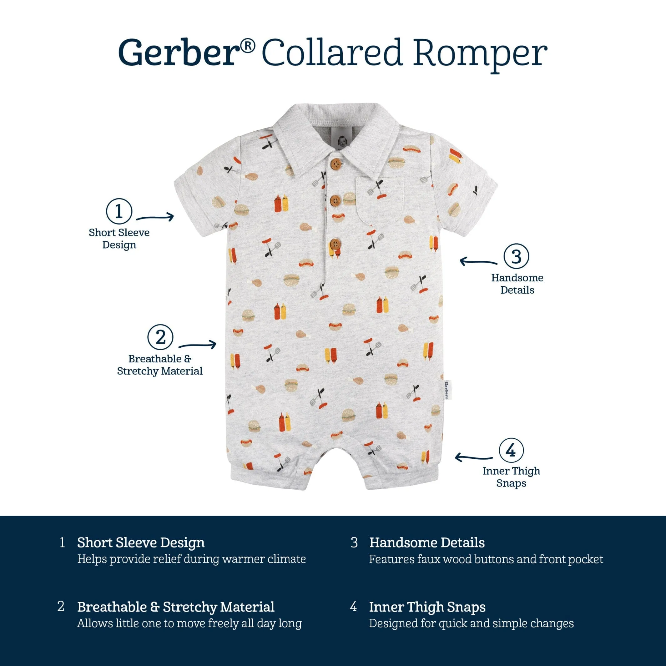 Baby Boys Barbeque Collared Romper Gerber Childrenswea