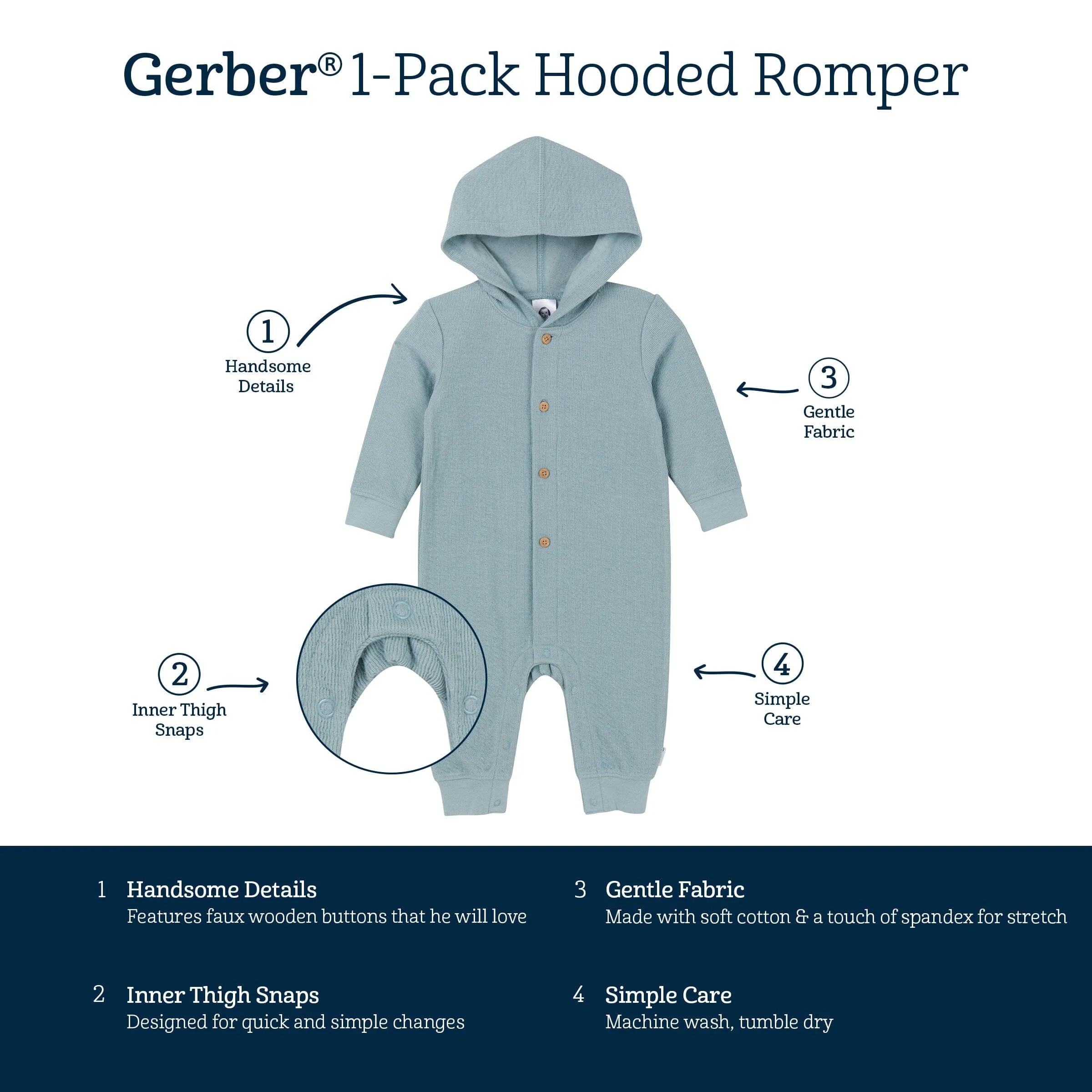 Baby Boys Blue Hooded Romper Gerber Childrenswea