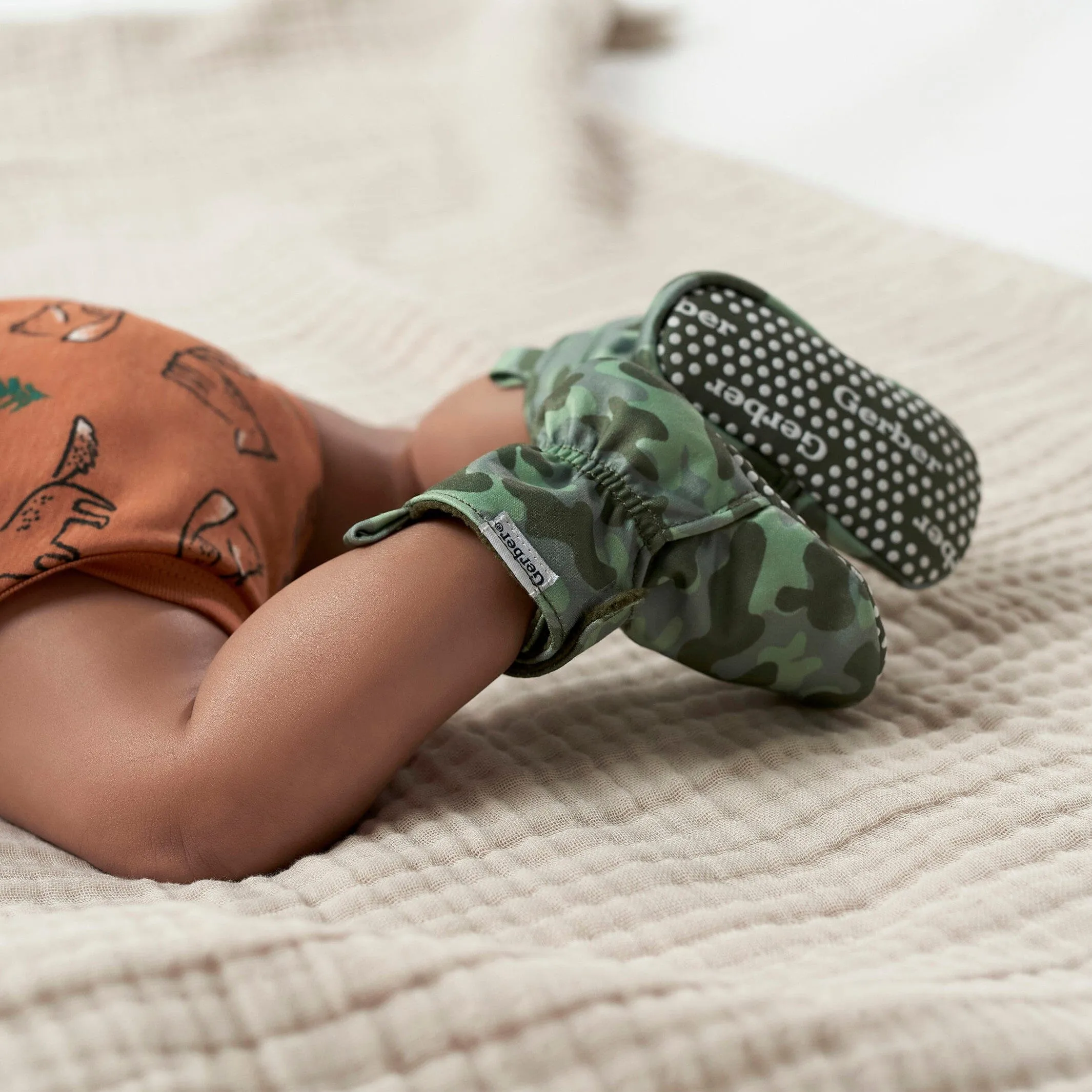 Baby Boys Green Camo Soft Booties Gerber Childrenswea