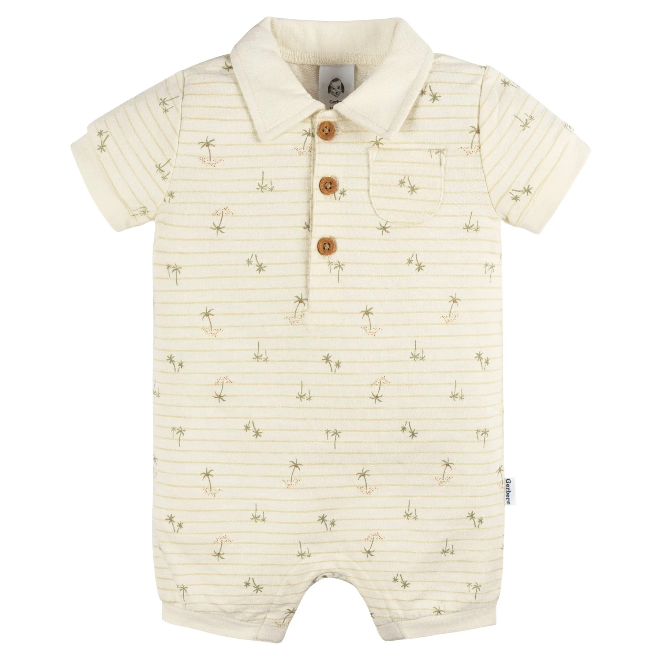 Baby Boys Palm Tree Stripe Collared Romper Gerber Childrenswea