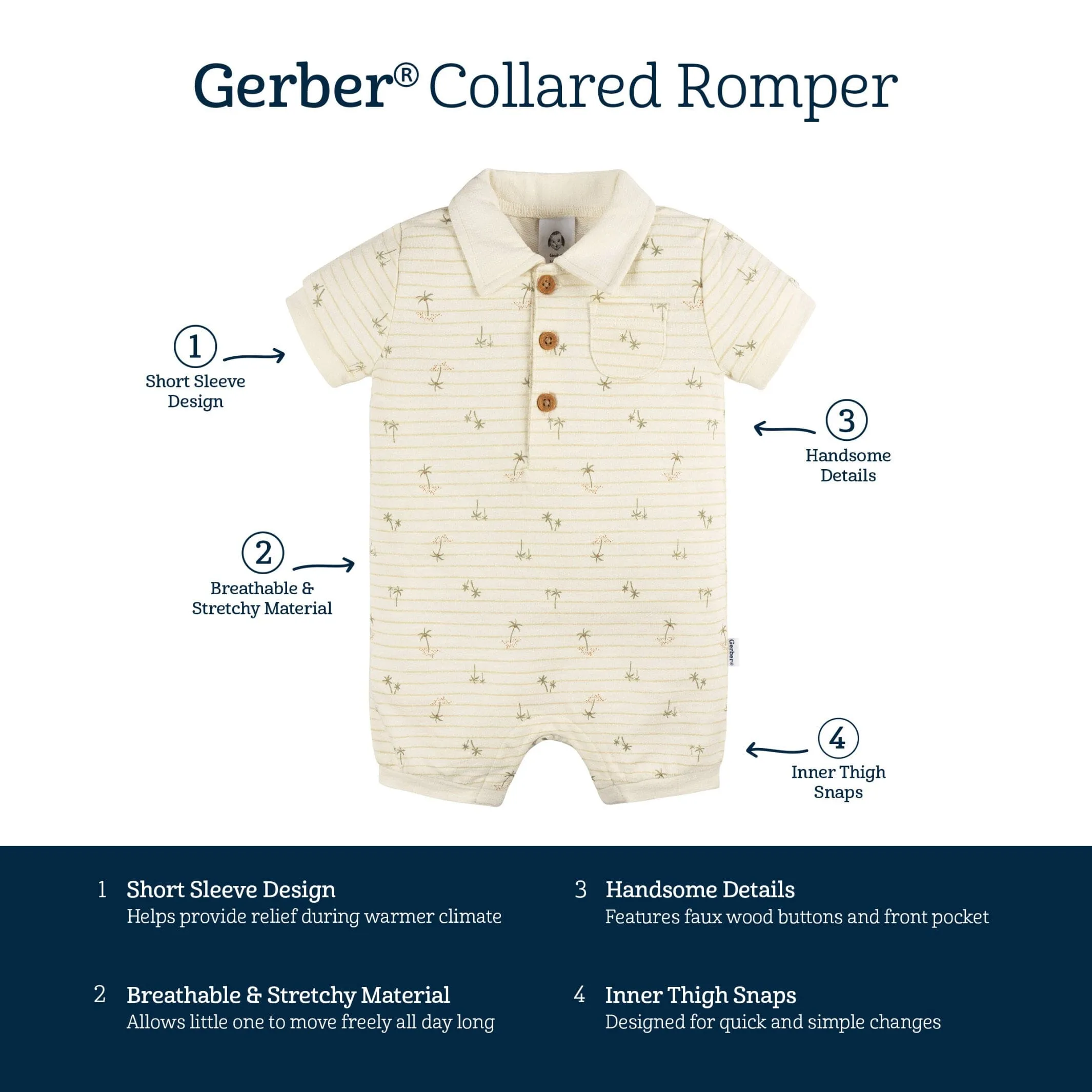 Baby Boys Palm Tree Stripe Collared Romper Gerber Childrenswea