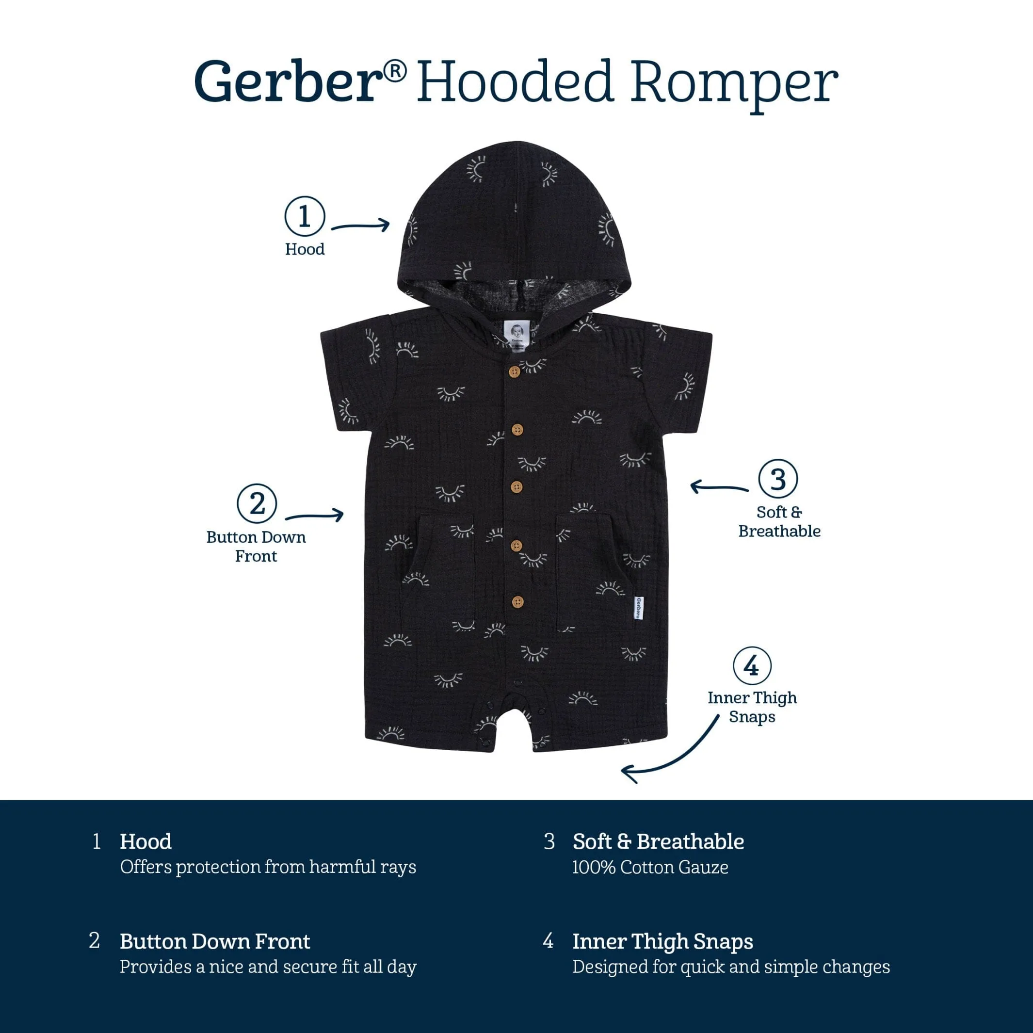 Baby Boys Sunrise Hooded Romper Gerber Childrenswea