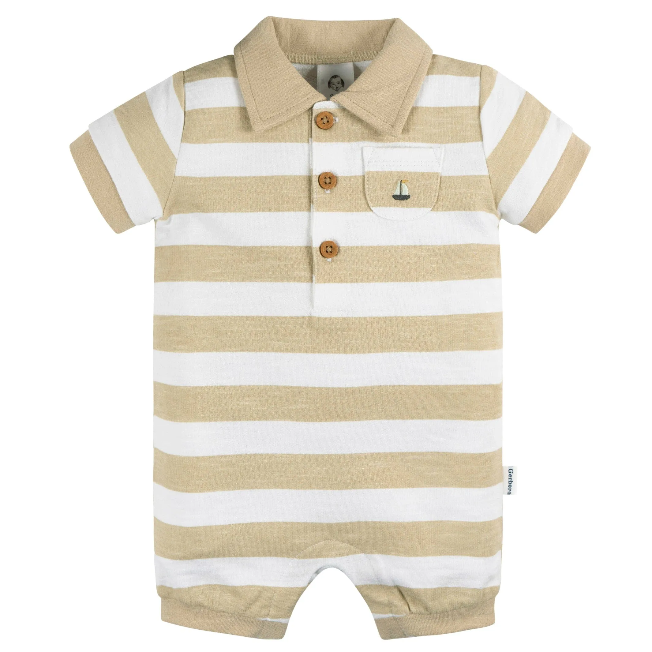 Baby Boys Tan Stripe Collared Romper Gerber Childrenswea