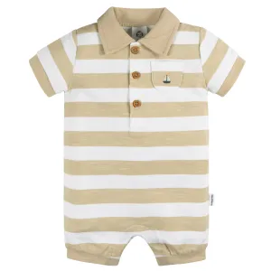 Baby Boys Tan Stripe Collared Romper Gerber Childrenswea
