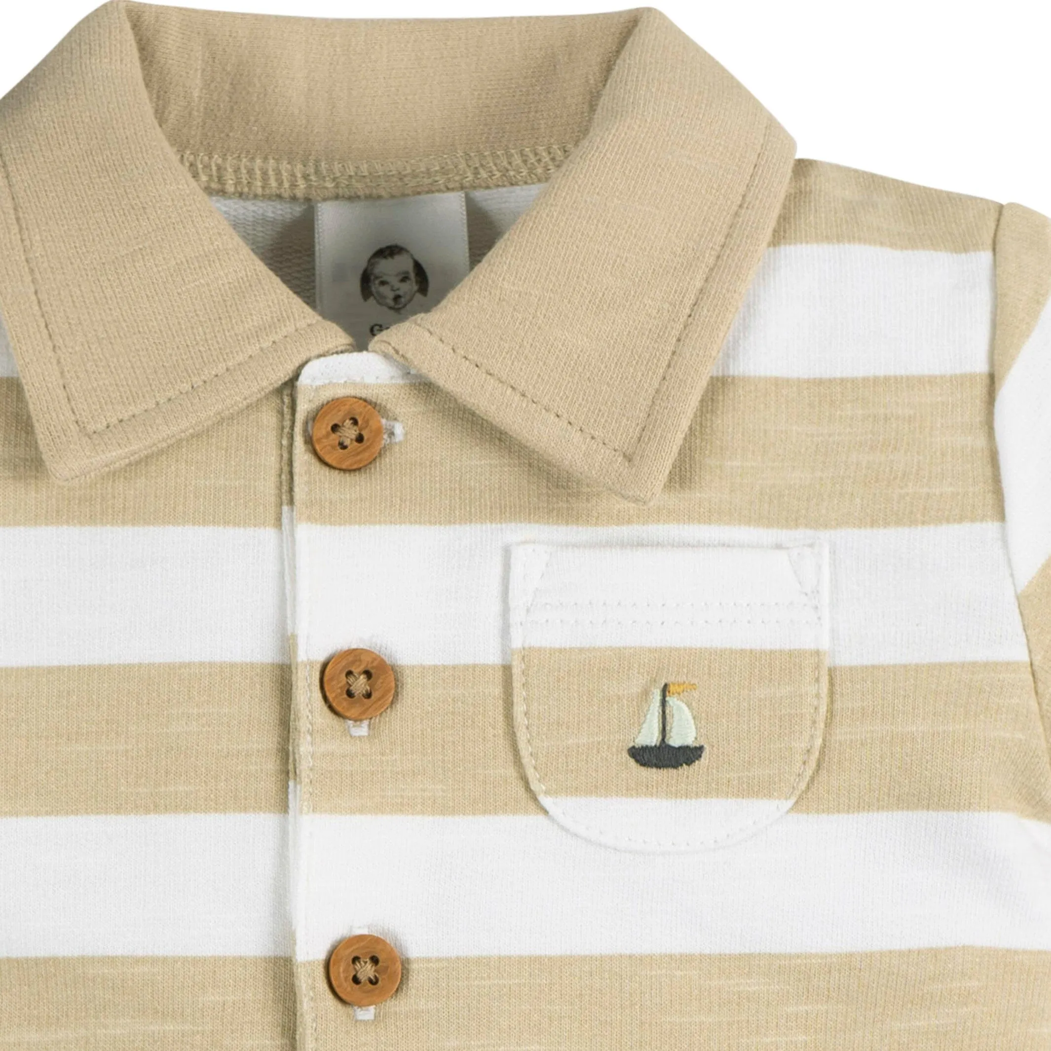 Baby Boys Tan Stripe Collared Romper Gerber Childrenswea