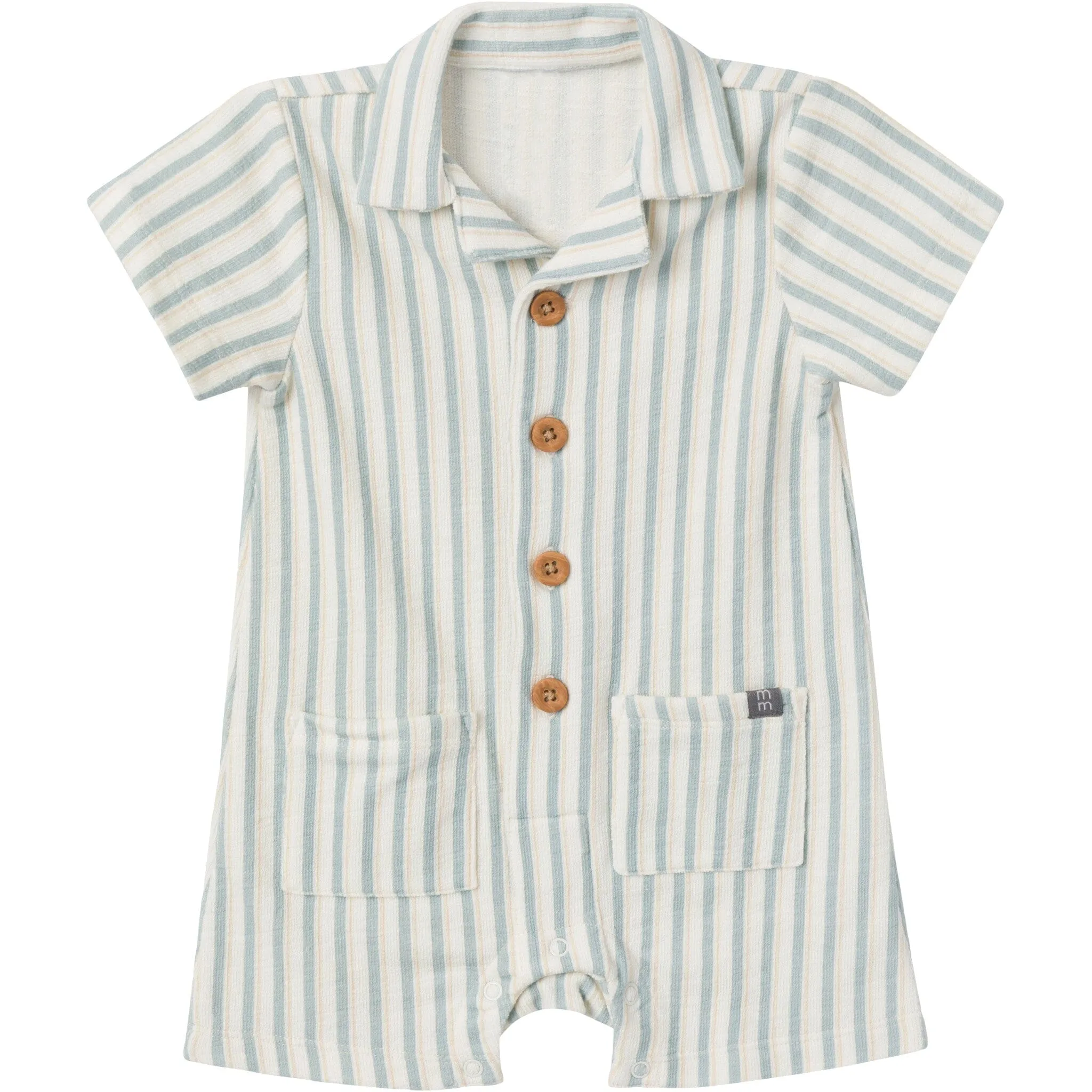 Baby Boys Teal Stripe Collared Short Sleeve Romper Gerber Childrenswea