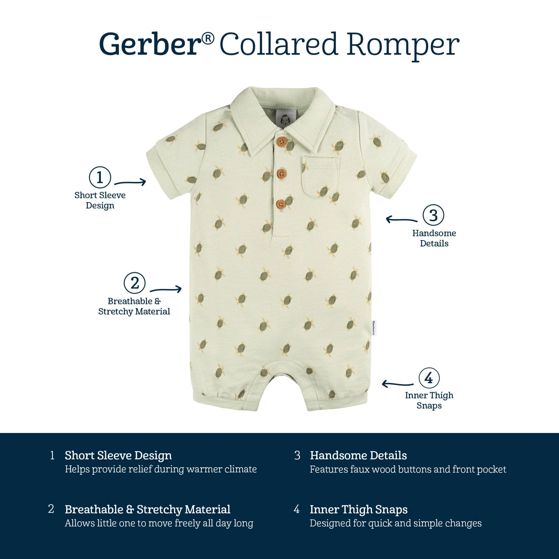 Baby Boys Turtle Collared Romper Gerber Childrenswea