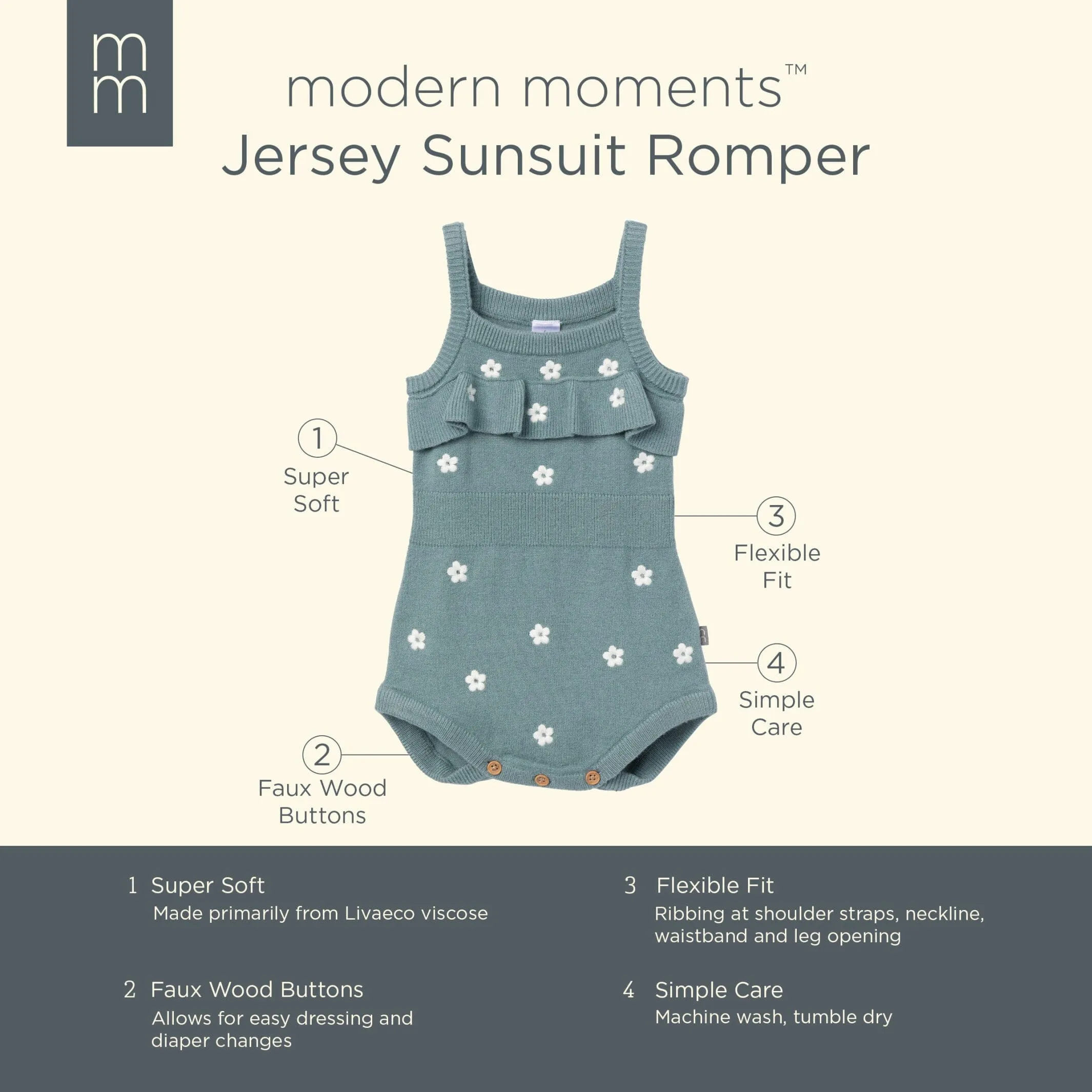Baby Girls Teal Floral Jersey Sunsuit Romper Gerber Childrenswea