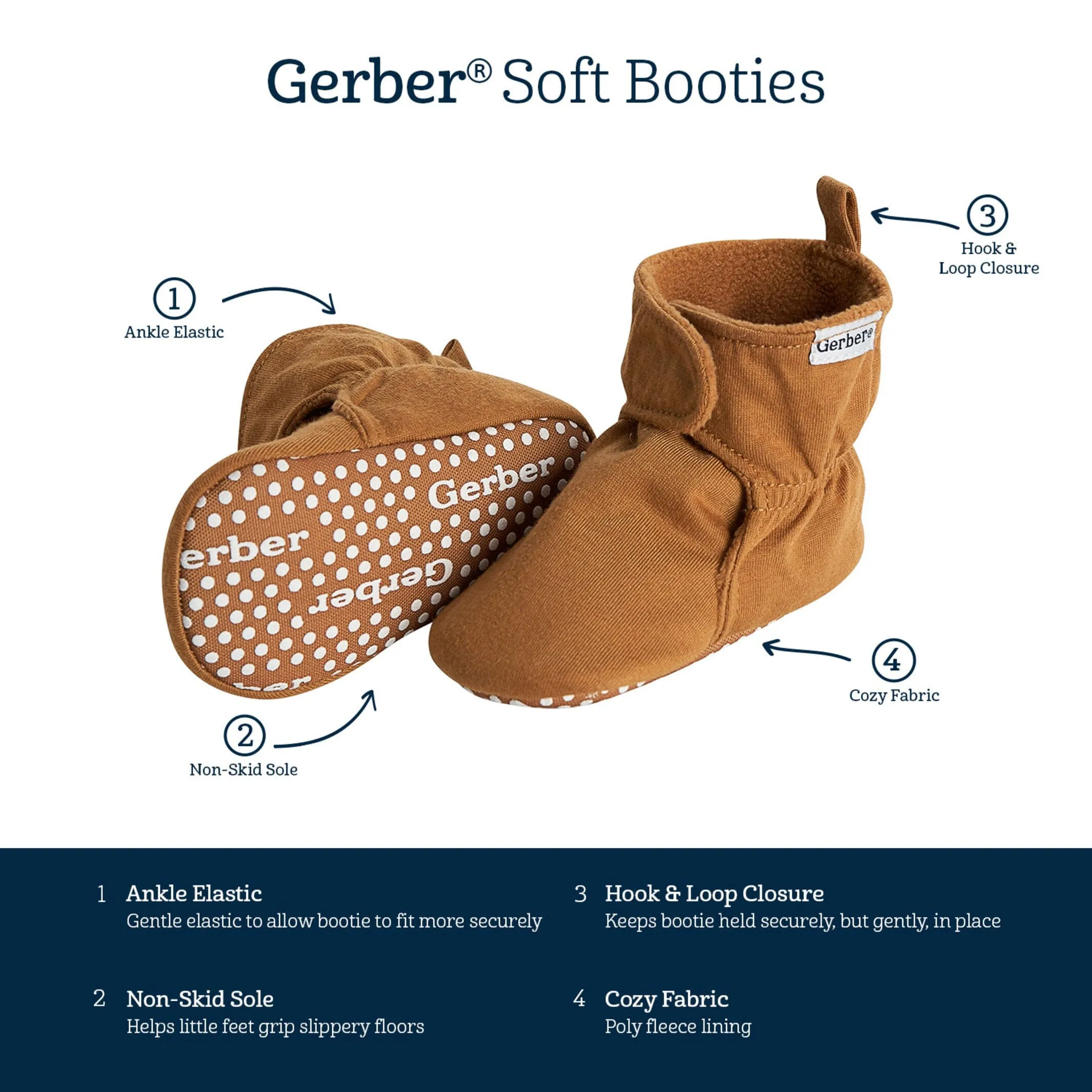Baby Neutral Brown Soft Booties Gerber Childrenswea