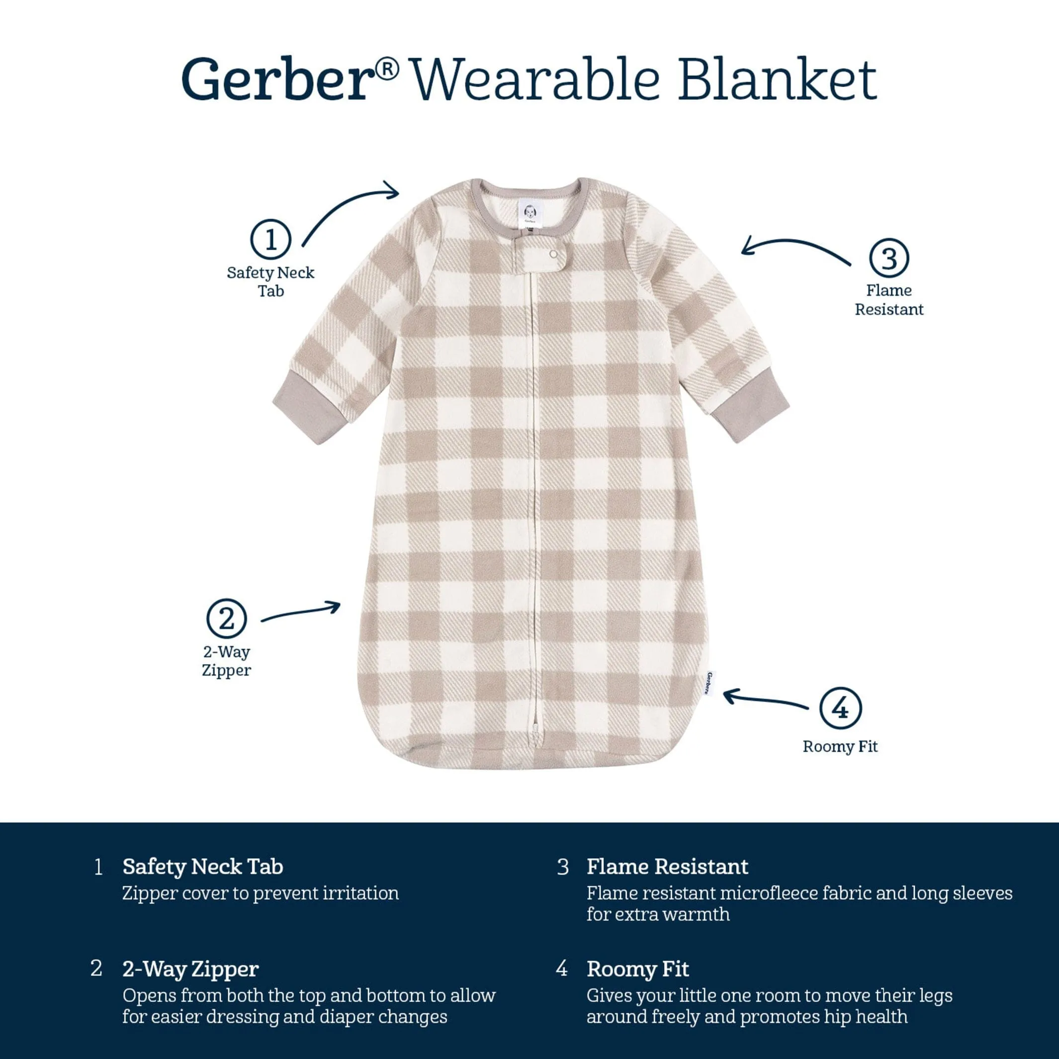 Baby Neutral Grey Plaid Wearable Blanket Gerber Childrenswea