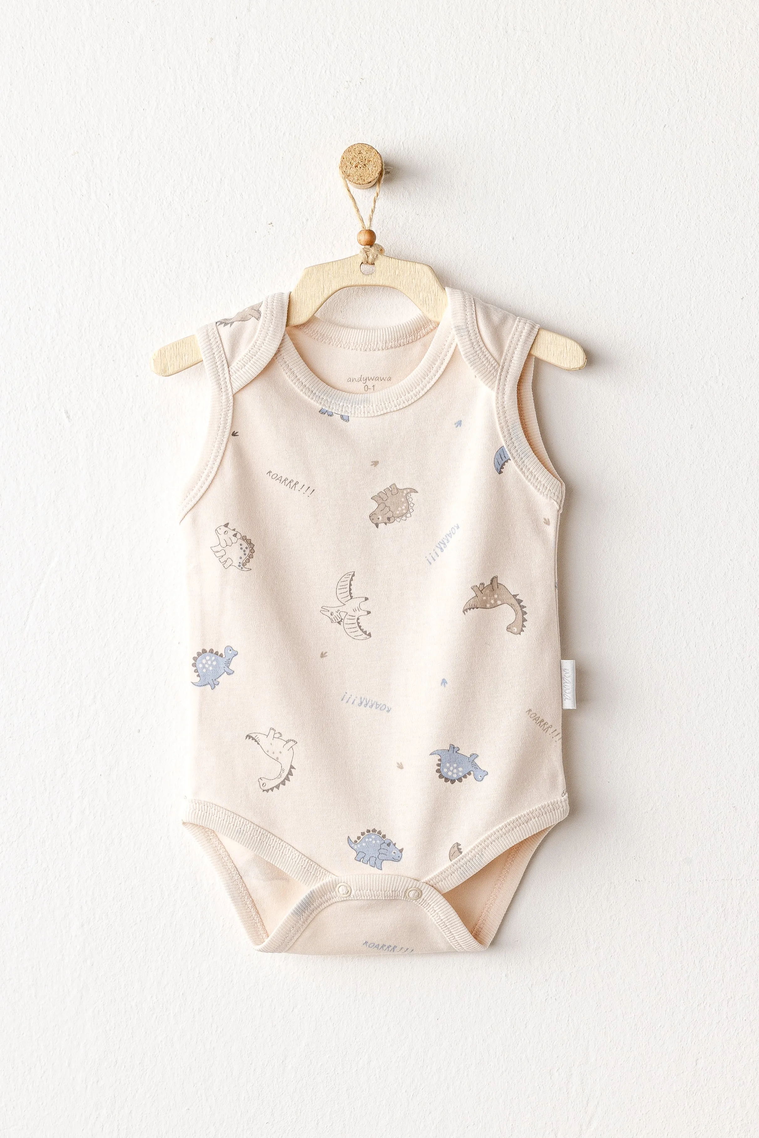 Beige and Blue Dino Bodysuits
