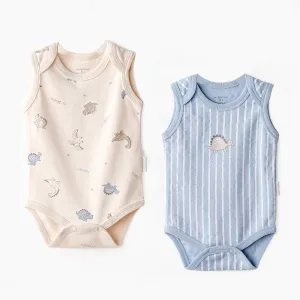 Beige and Blue Dino Bodysuits