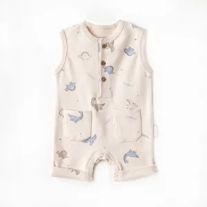 Beige Dino Pattern Romper