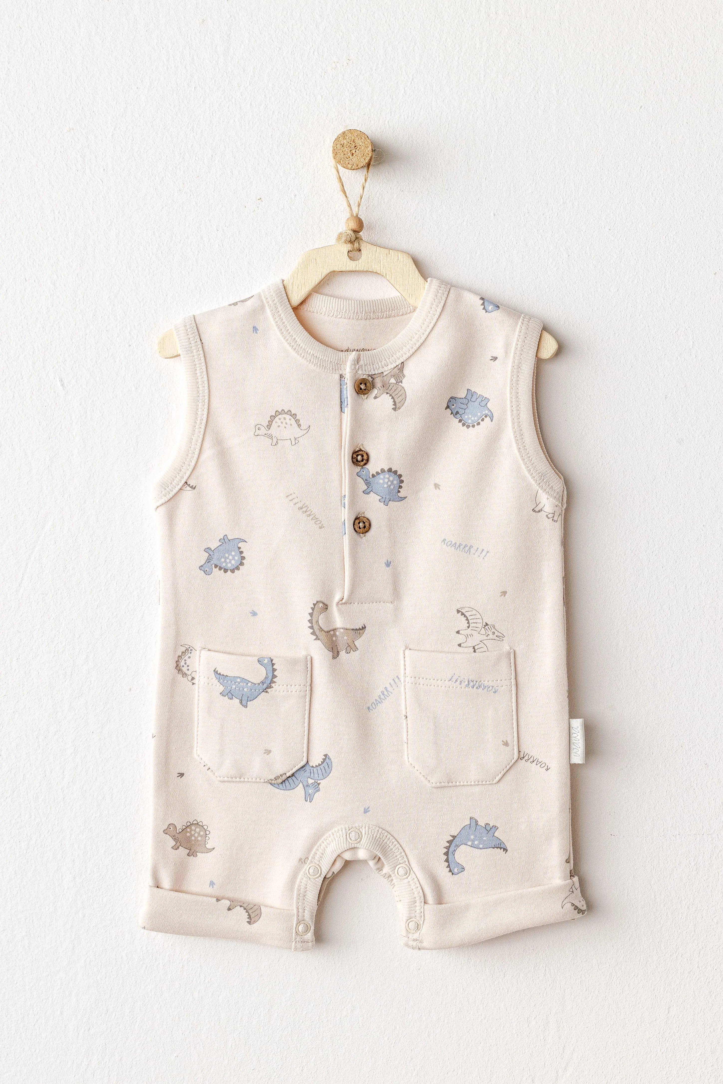 Beige Dino Pattern Romper