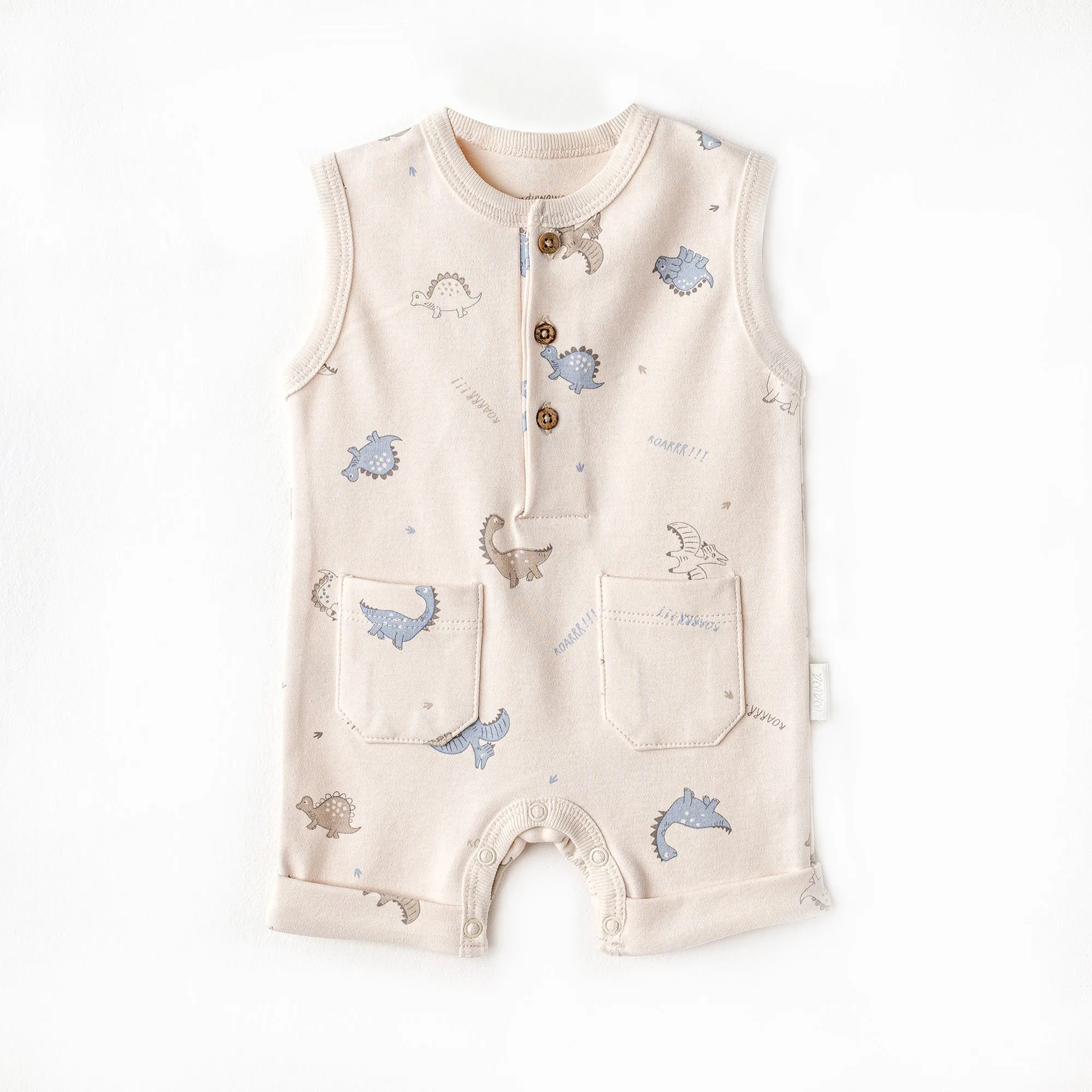 Beige Dino Pattern Romper