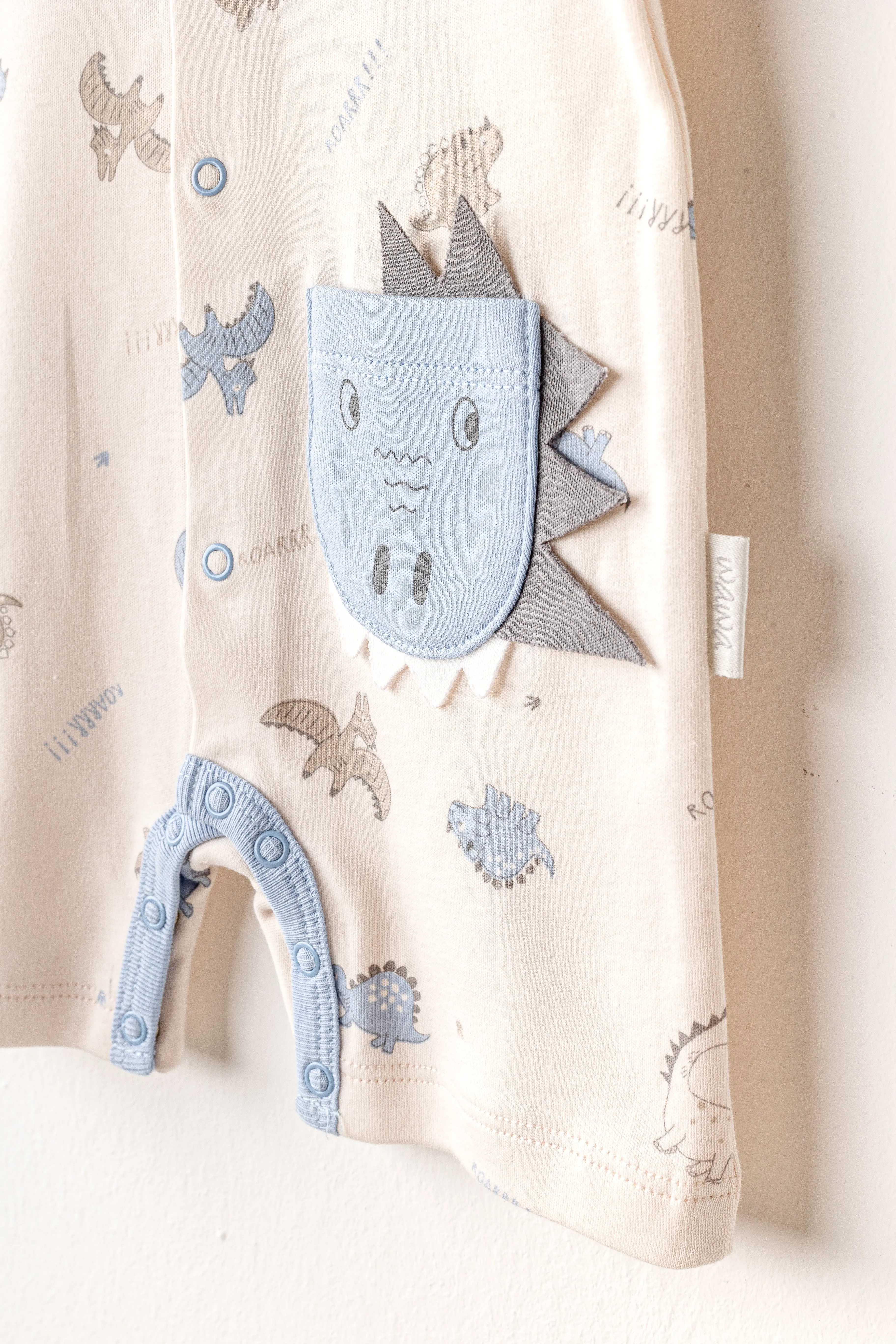Beige Dinosaur Blue Sleeve Romper