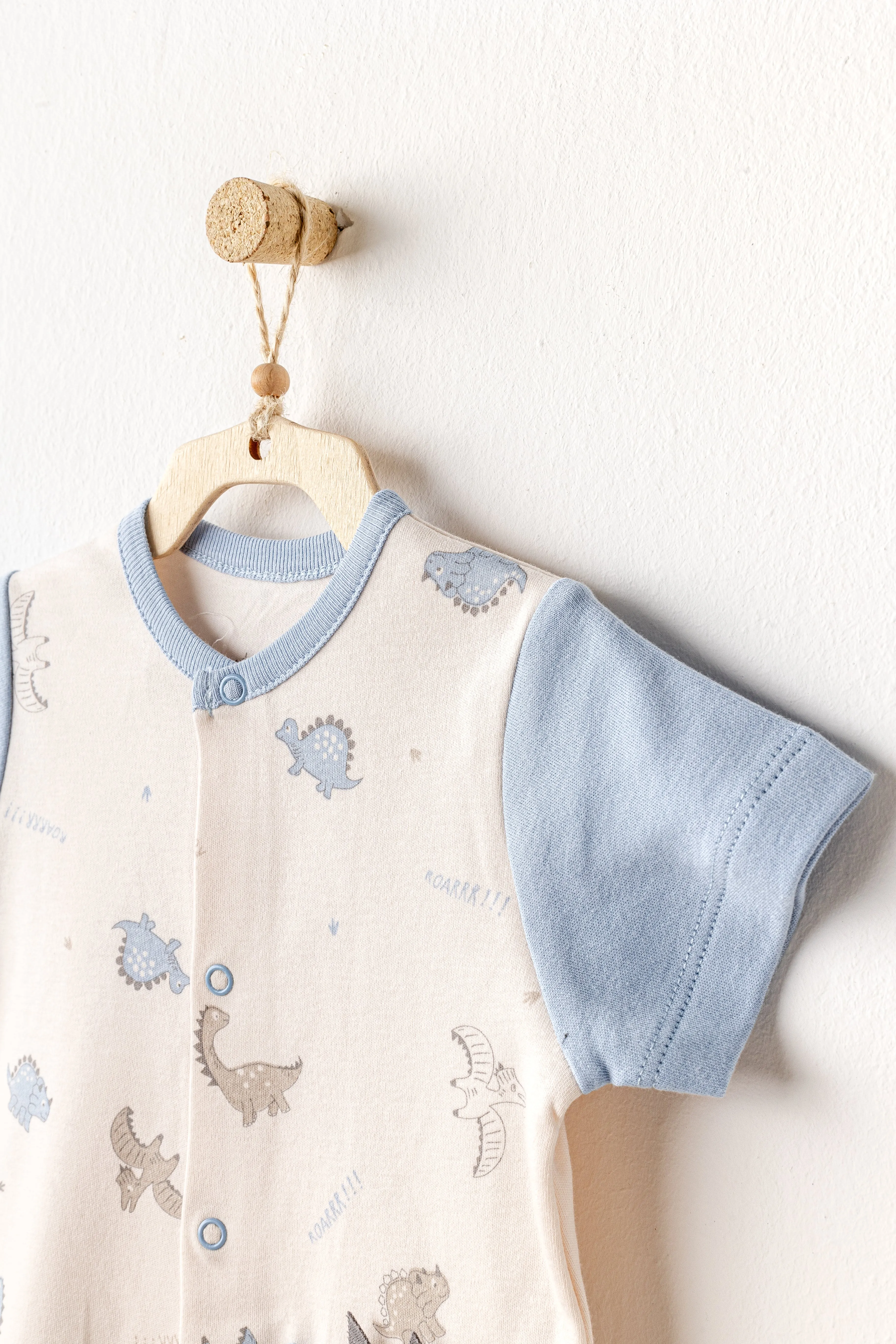 Beige Dinosaur Blue Sleeve Romper