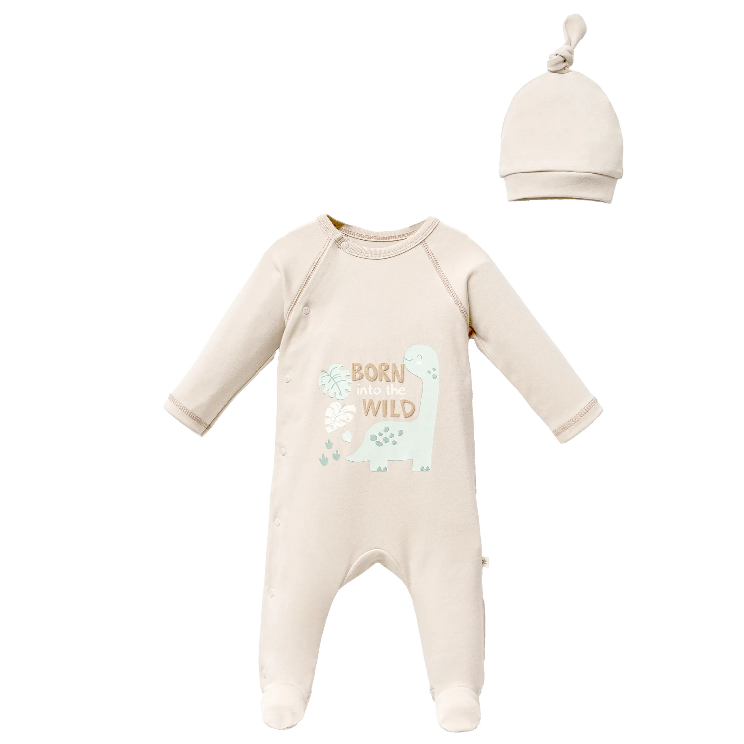 Beige Dinosaur Graphic Babygrow & Hat