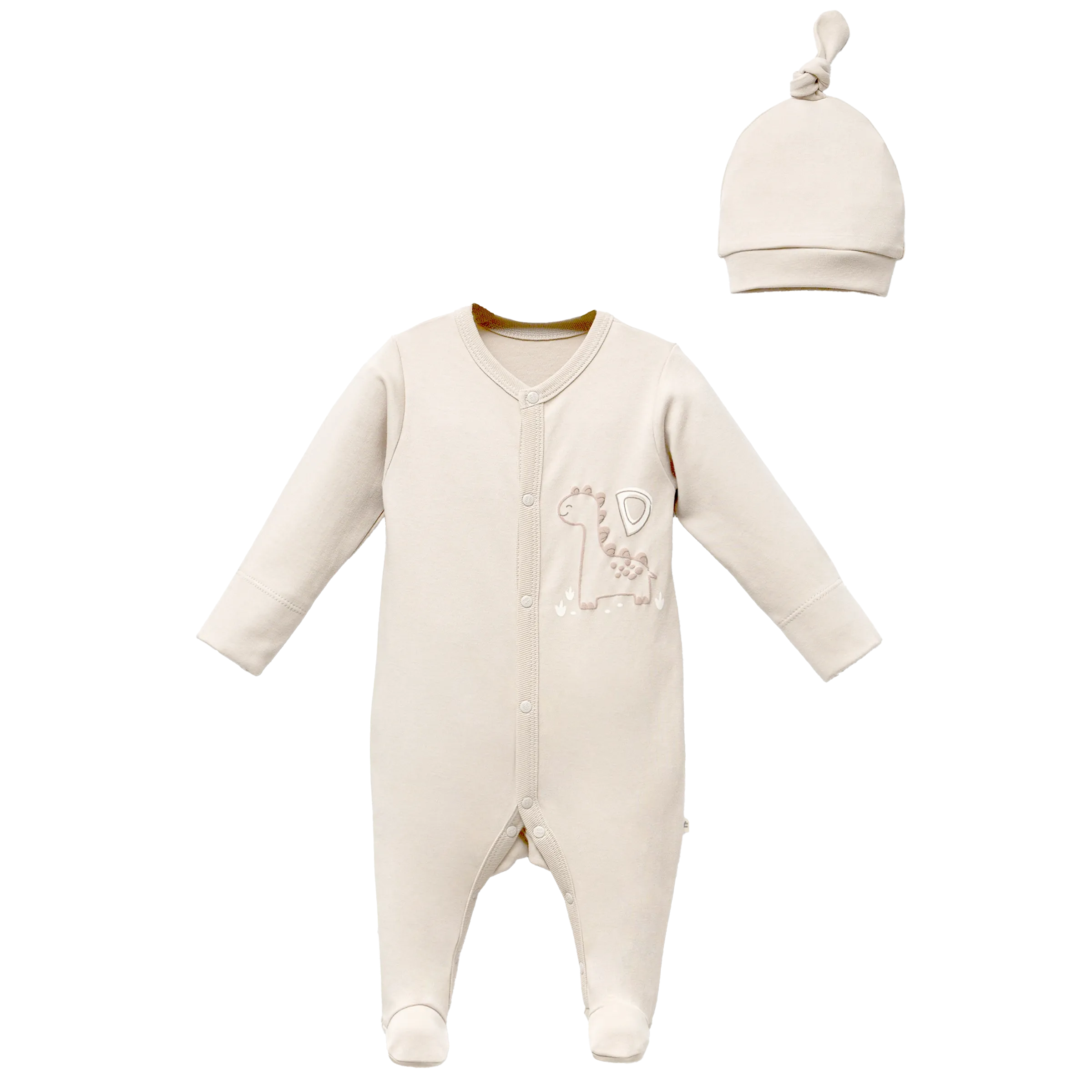 Beige Dinosaur Patch Babygrow & Hat