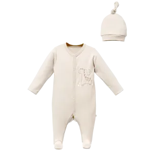 Beige Dinosaur Patch Babygrow & Hat
