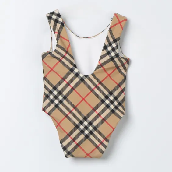 Beige Vintage Check Swimsuit