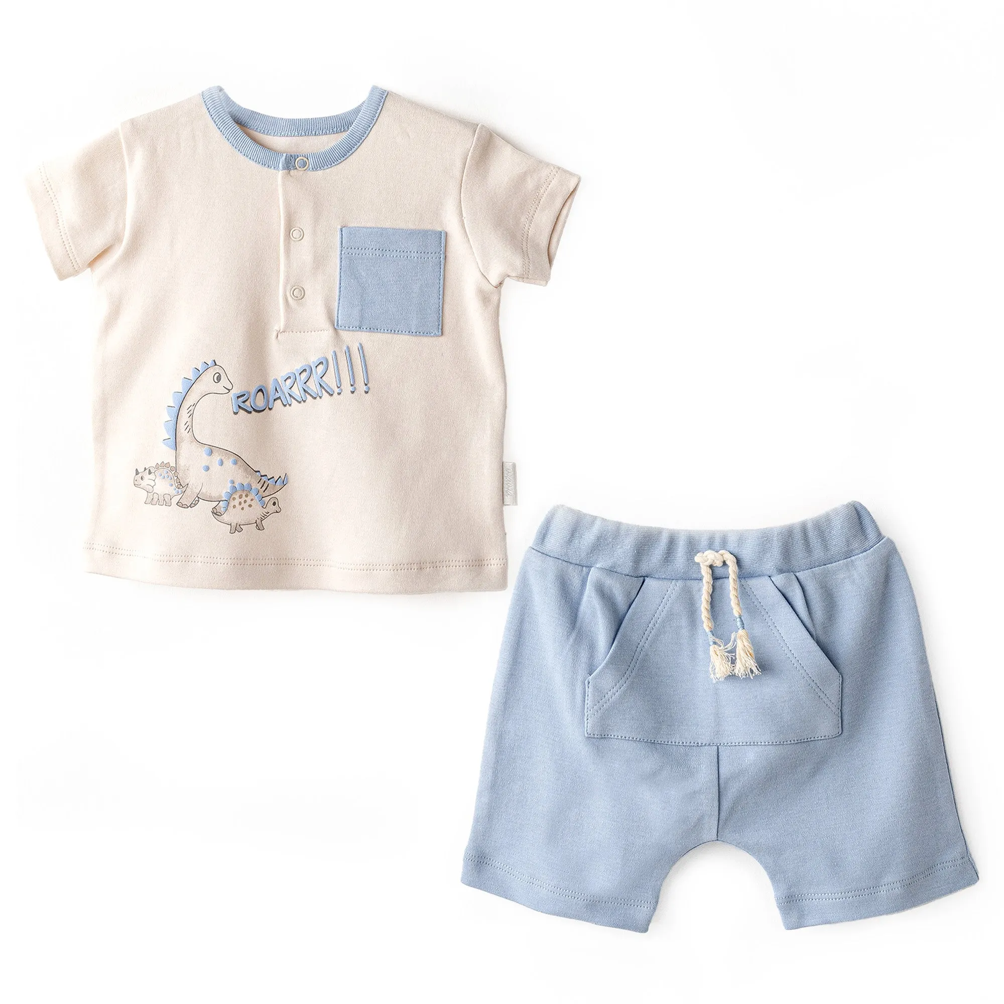Blue Shorts Dino Pocket T-Shirt Outfit