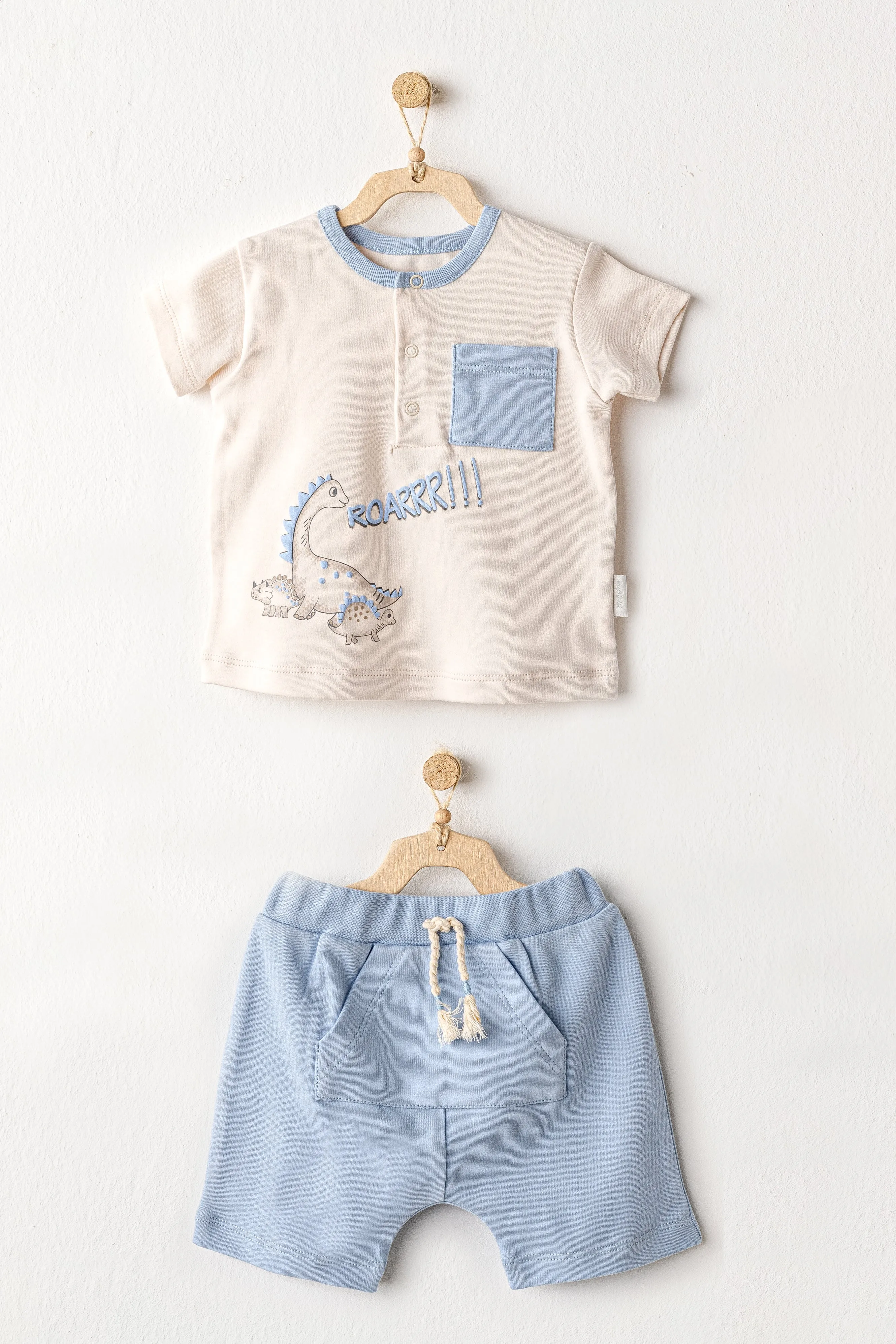 Blue Shorts Dino Pocket T-Shirt Outfit
