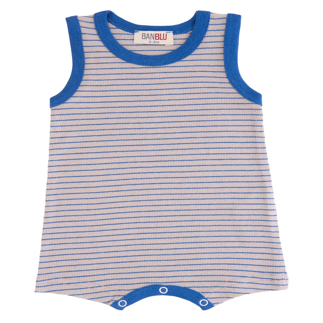 Blue Striped Sleeveless Modal Shortie