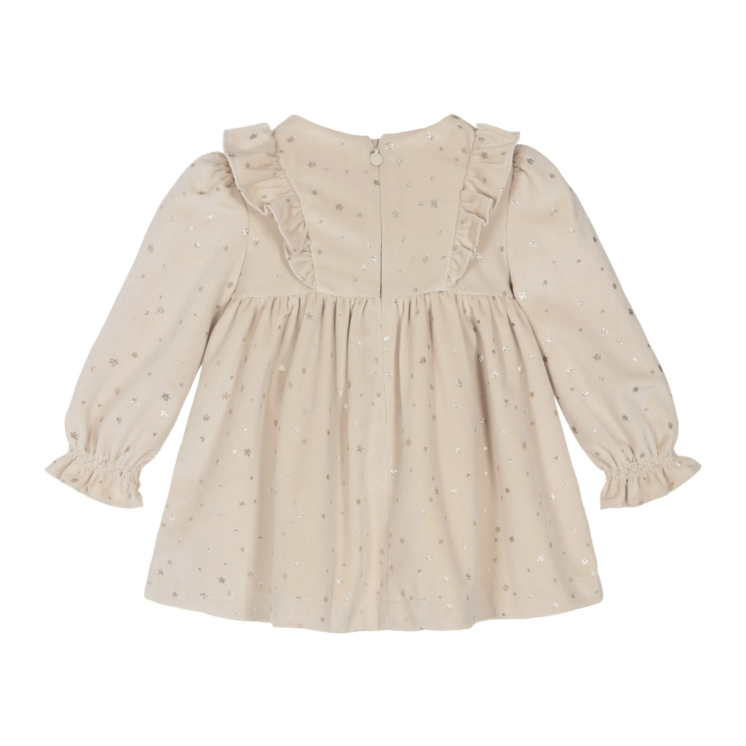 Champagne Ruffle Velvet Smocked Dress