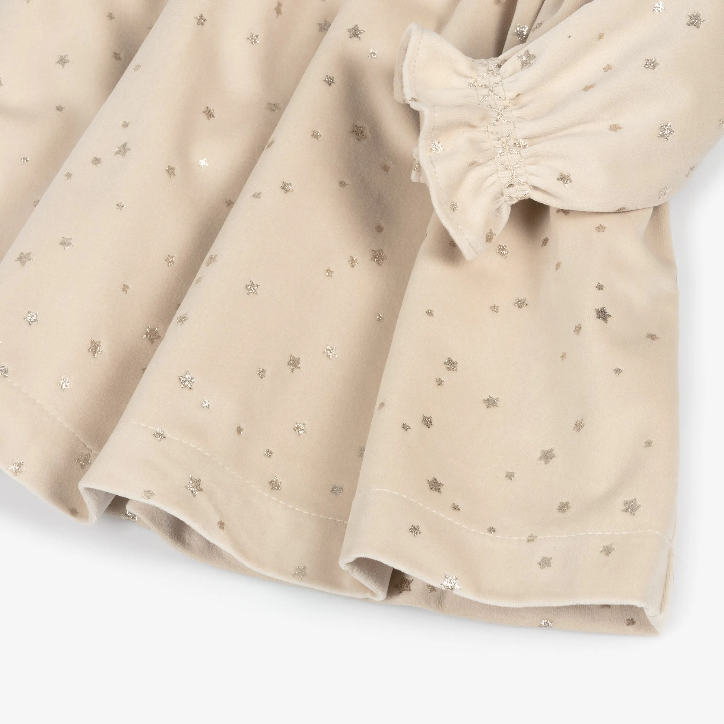 Champagne Ruffle Velvet Smocked Dress