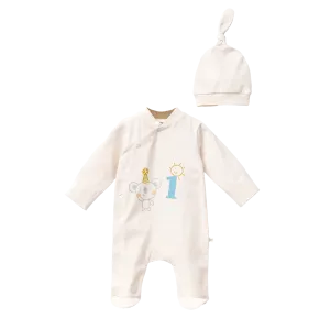 Cream First Graphic Babygrow & Hat