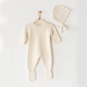 Cream Knitted Babygrow & Hat