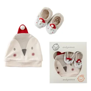 Cream Penguin Graphic Booties & Hat