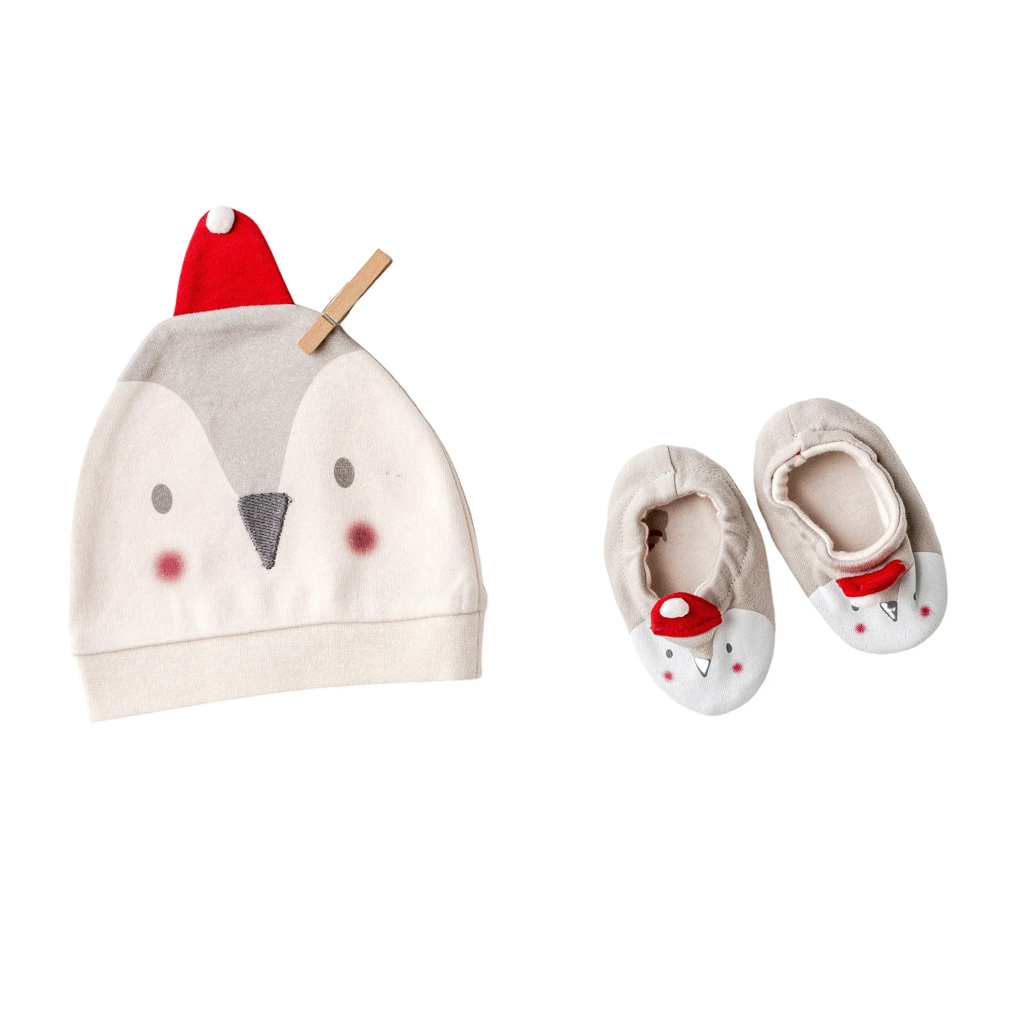 Cream Penguin Graphic Booties & Hat