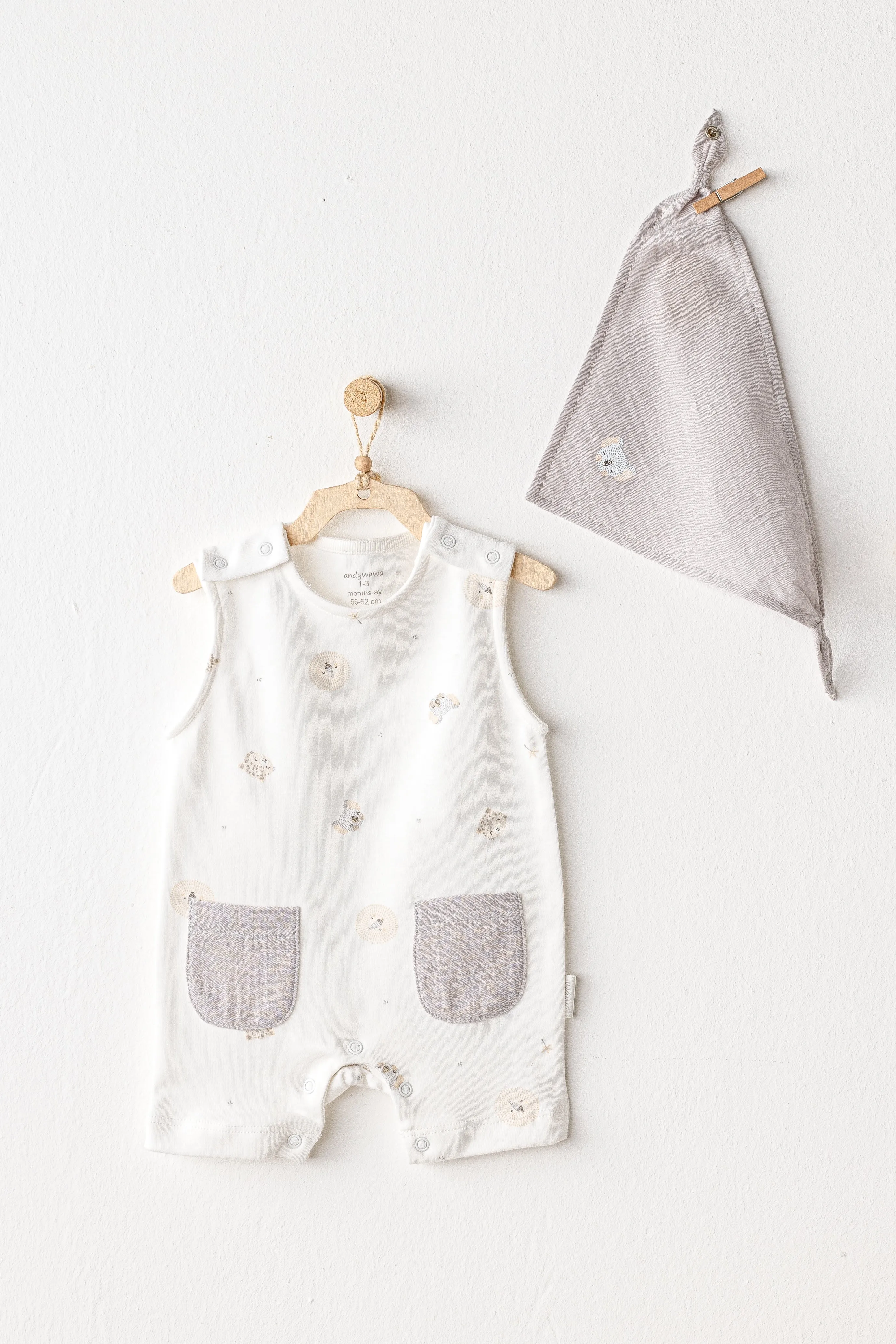 Gray Ecru Romper and Bib Set
