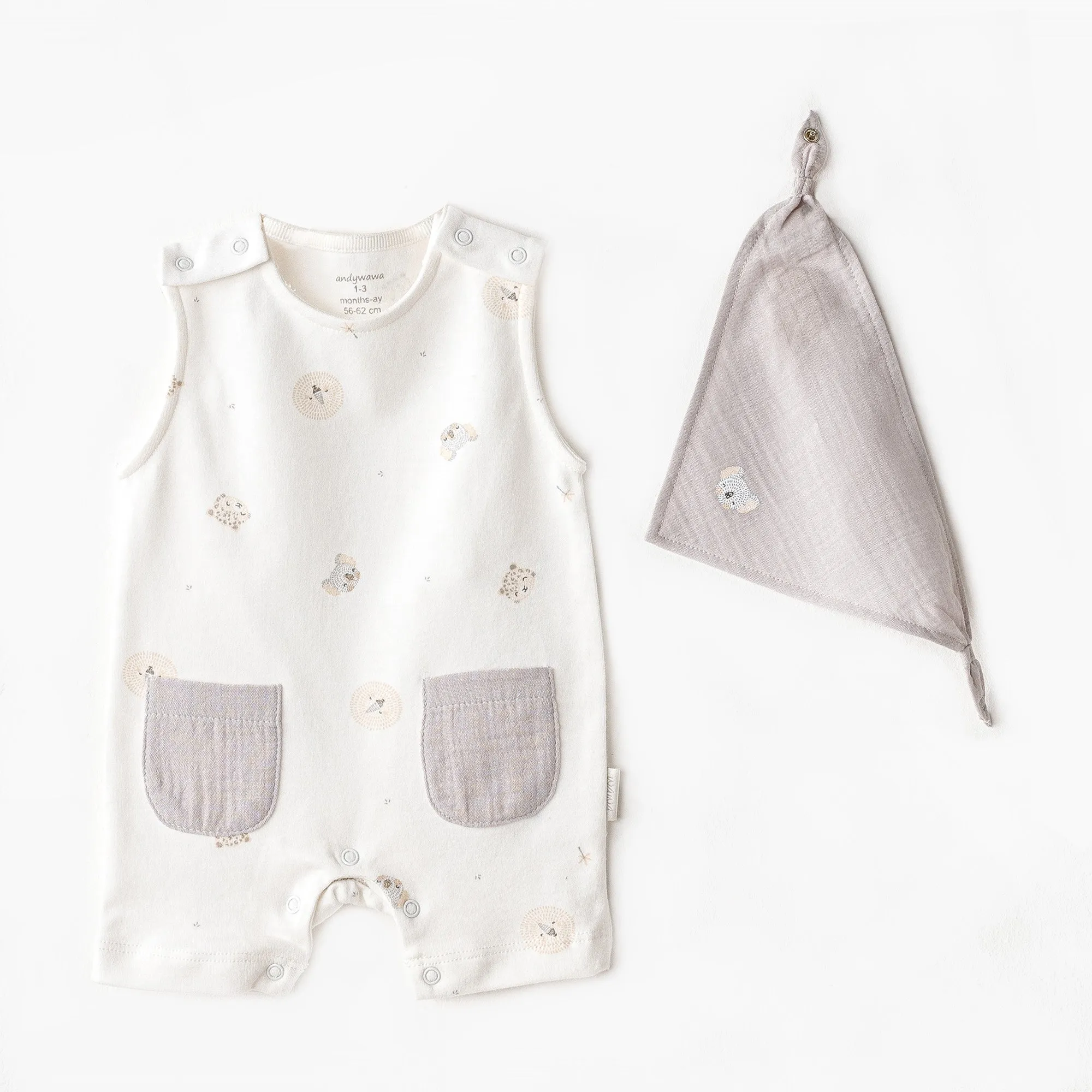 Gray Ecru Romper and Bib Set