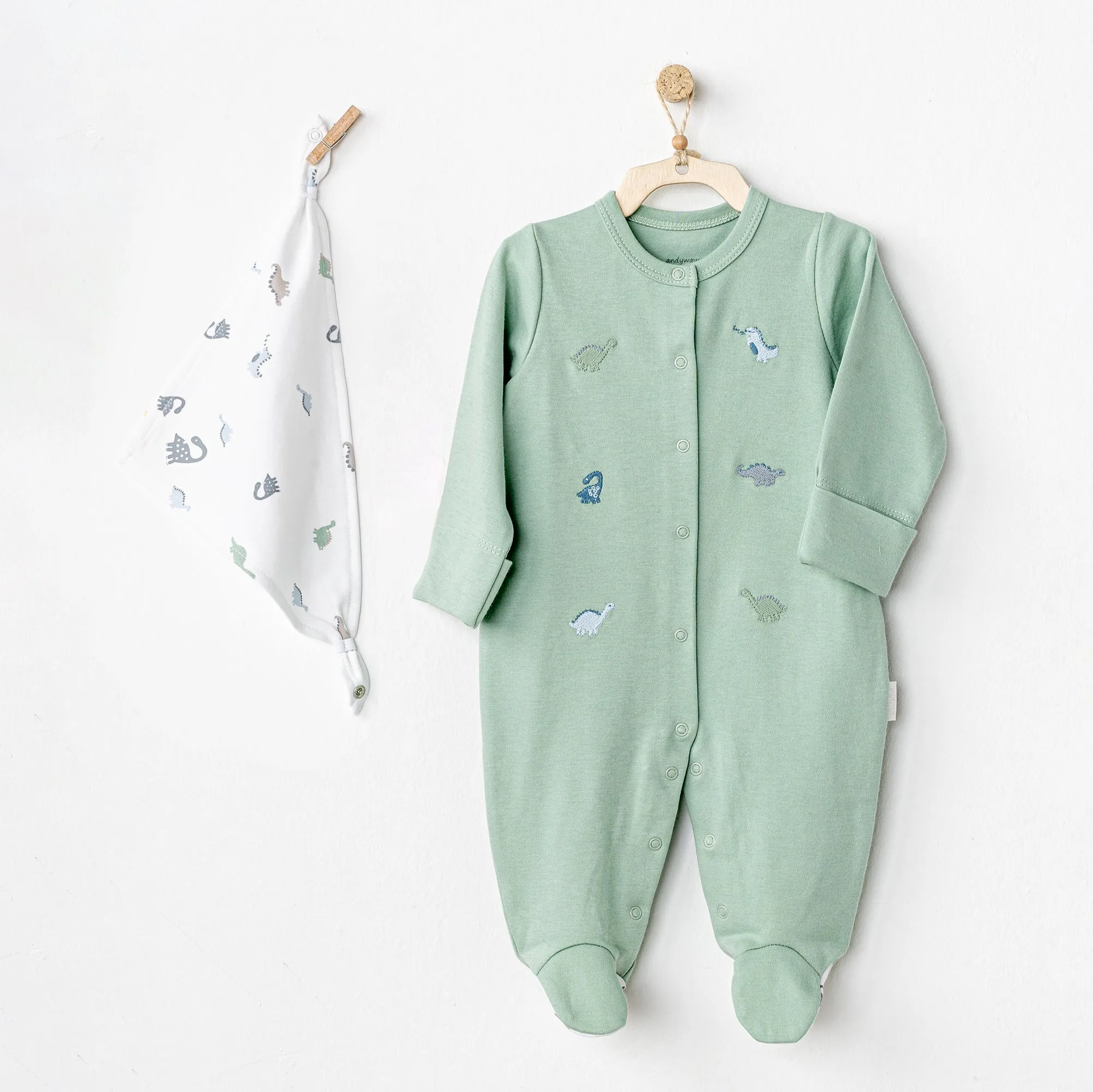 Green Dinosaur Print Babygrow & Bib