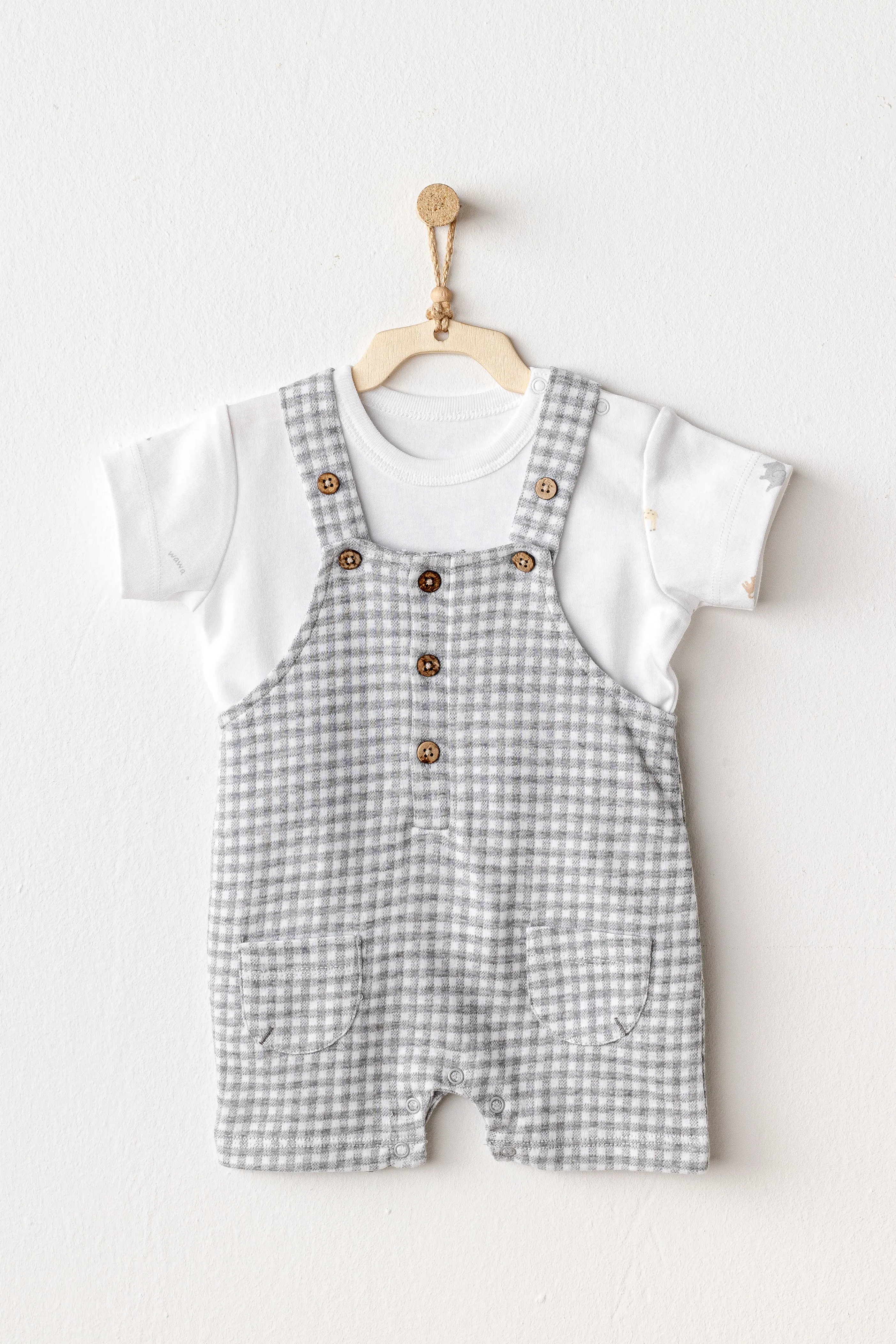 Grey Little King Gingham Jumpsuit Set
